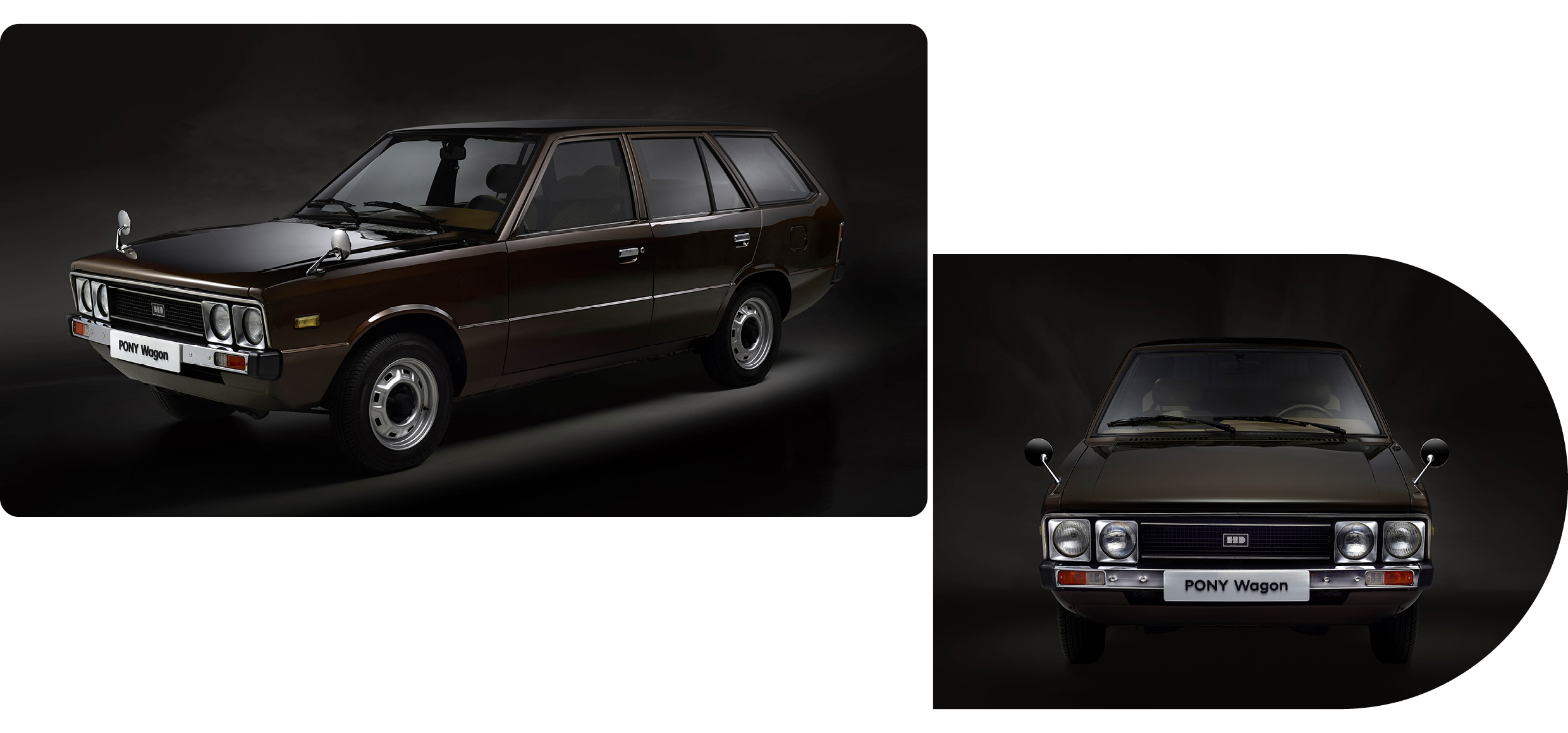 포니 왜건의 전측면, 전면부 모습