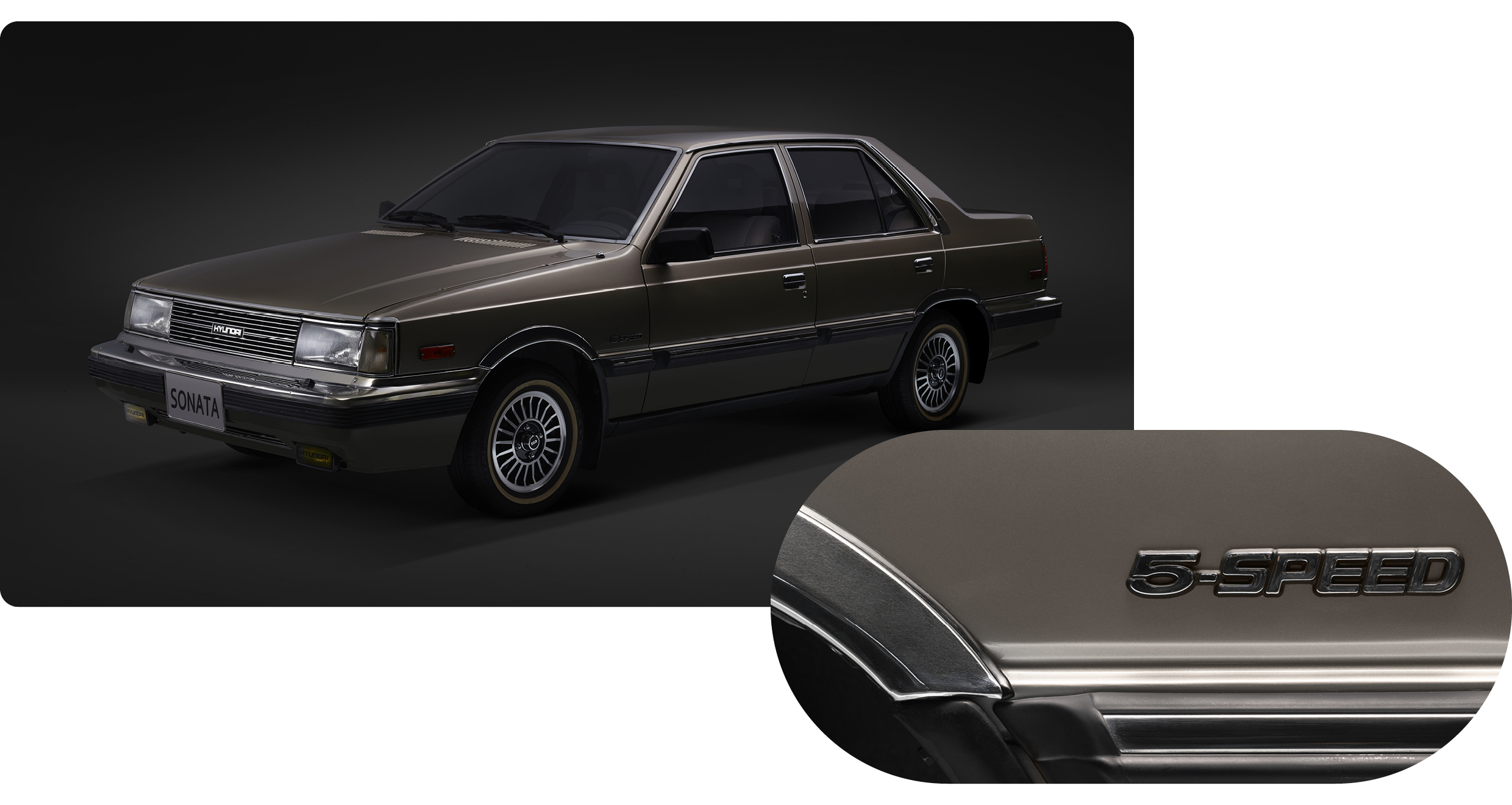 쏘나타 전측면 모습 및 펜더 엠블럼 모습