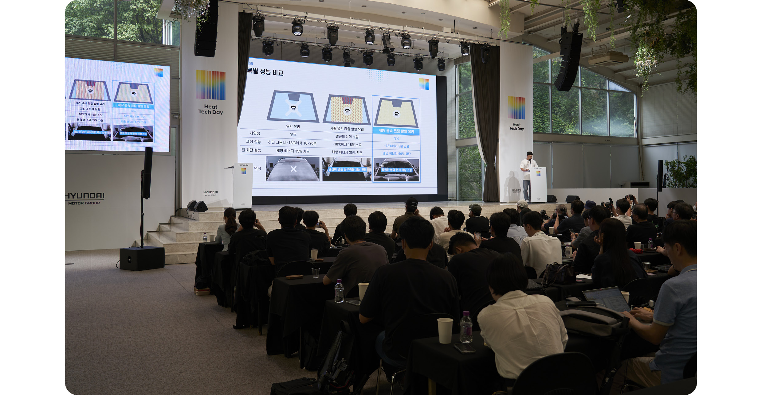 기술 관련 발표와 이를 경청하고 있는 참석자들의 모습