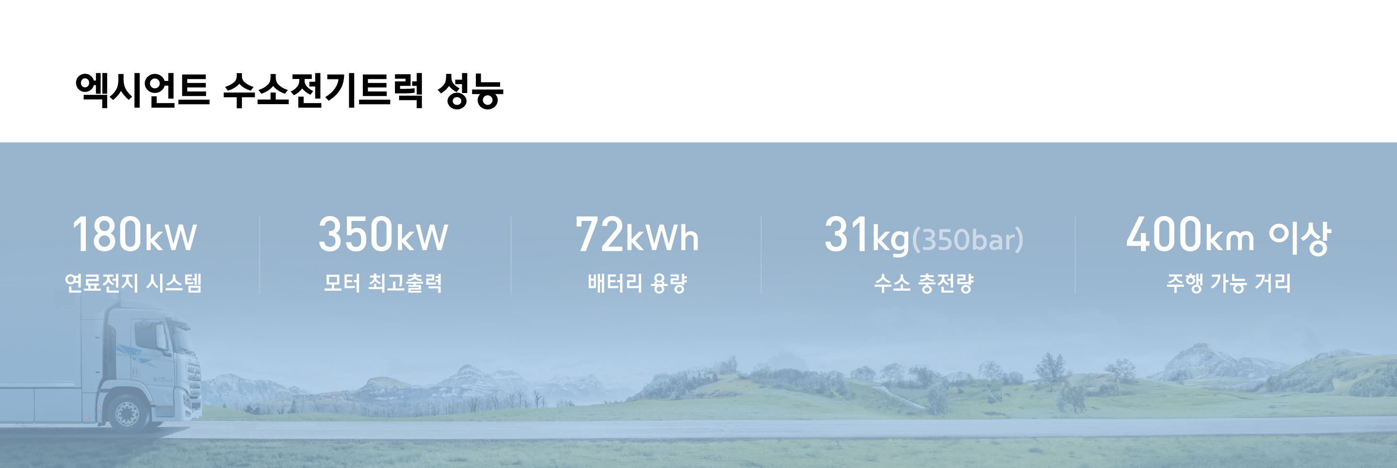 엑시언트 수소전기트럭 성능 제원표