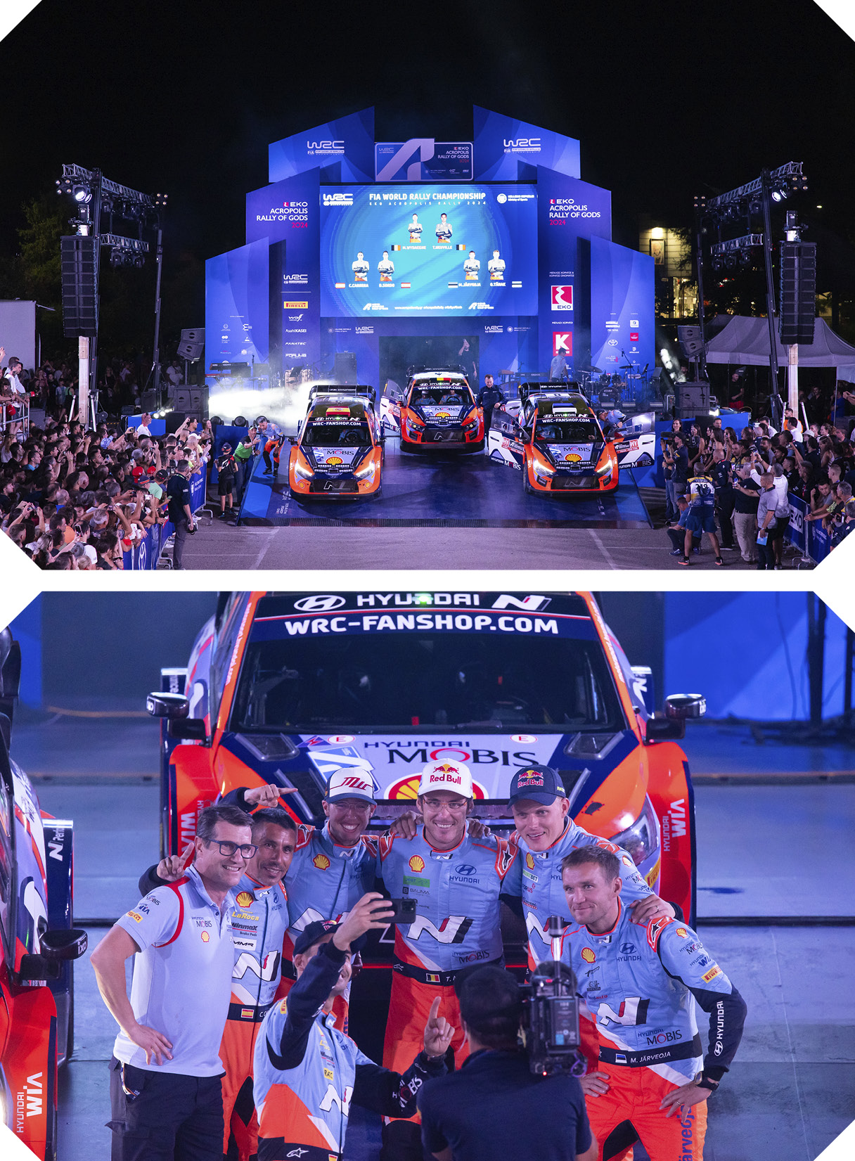 현대팀 랠리 드라이버들이 모여 있는 모습