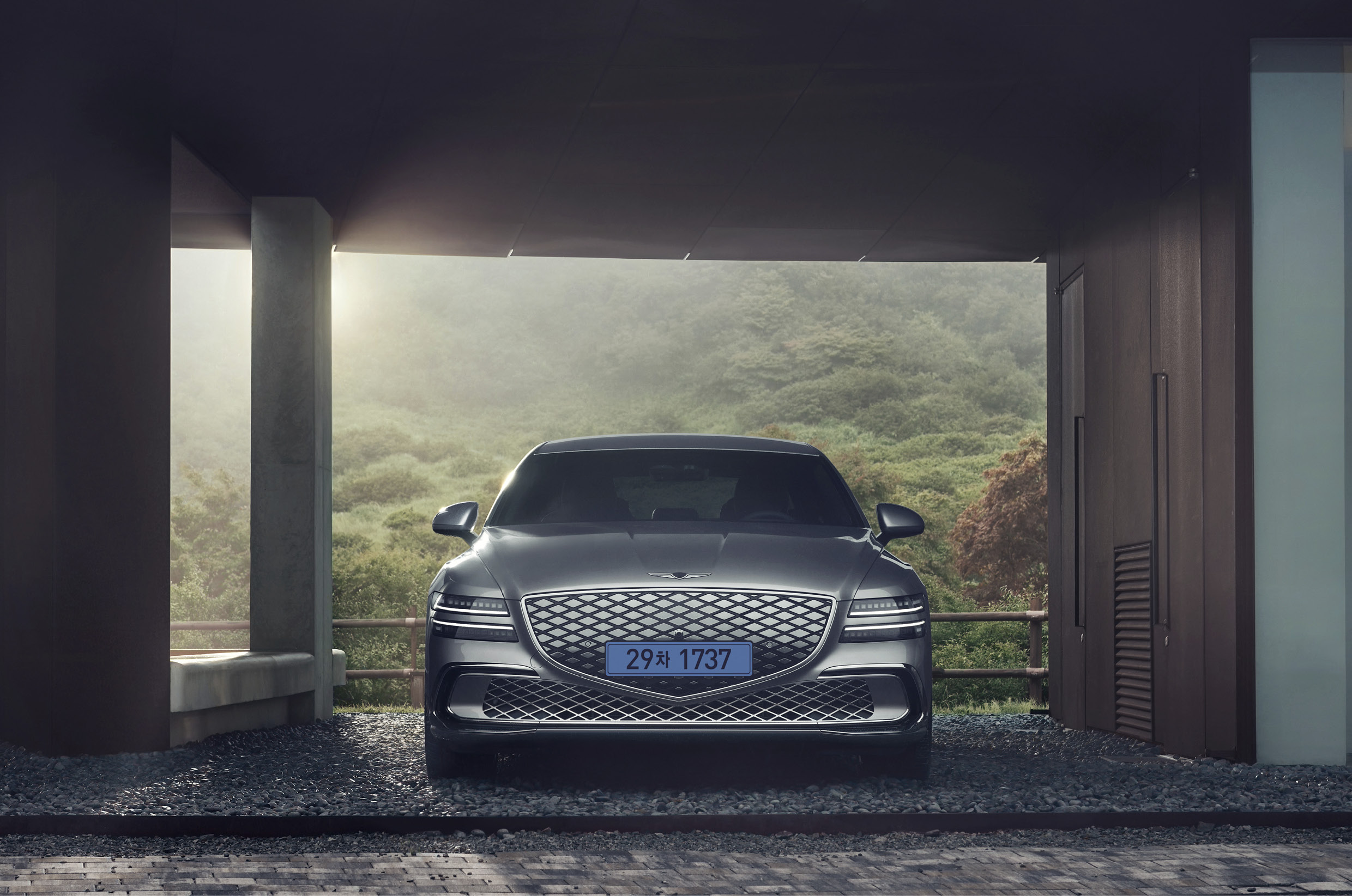 A view of Genesis G80 Electrified Face-lift Model