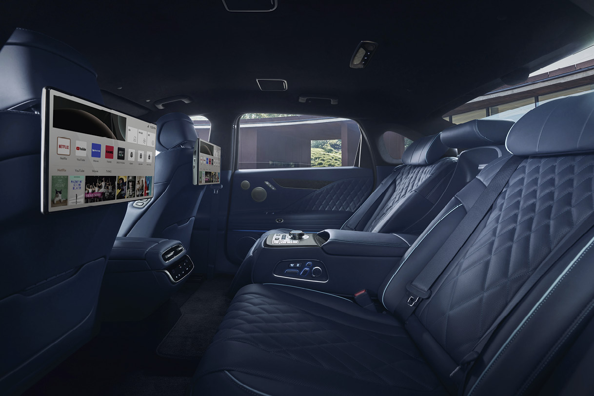 Rear Seat View of Genesis G80 Electrified Face-lift Model
