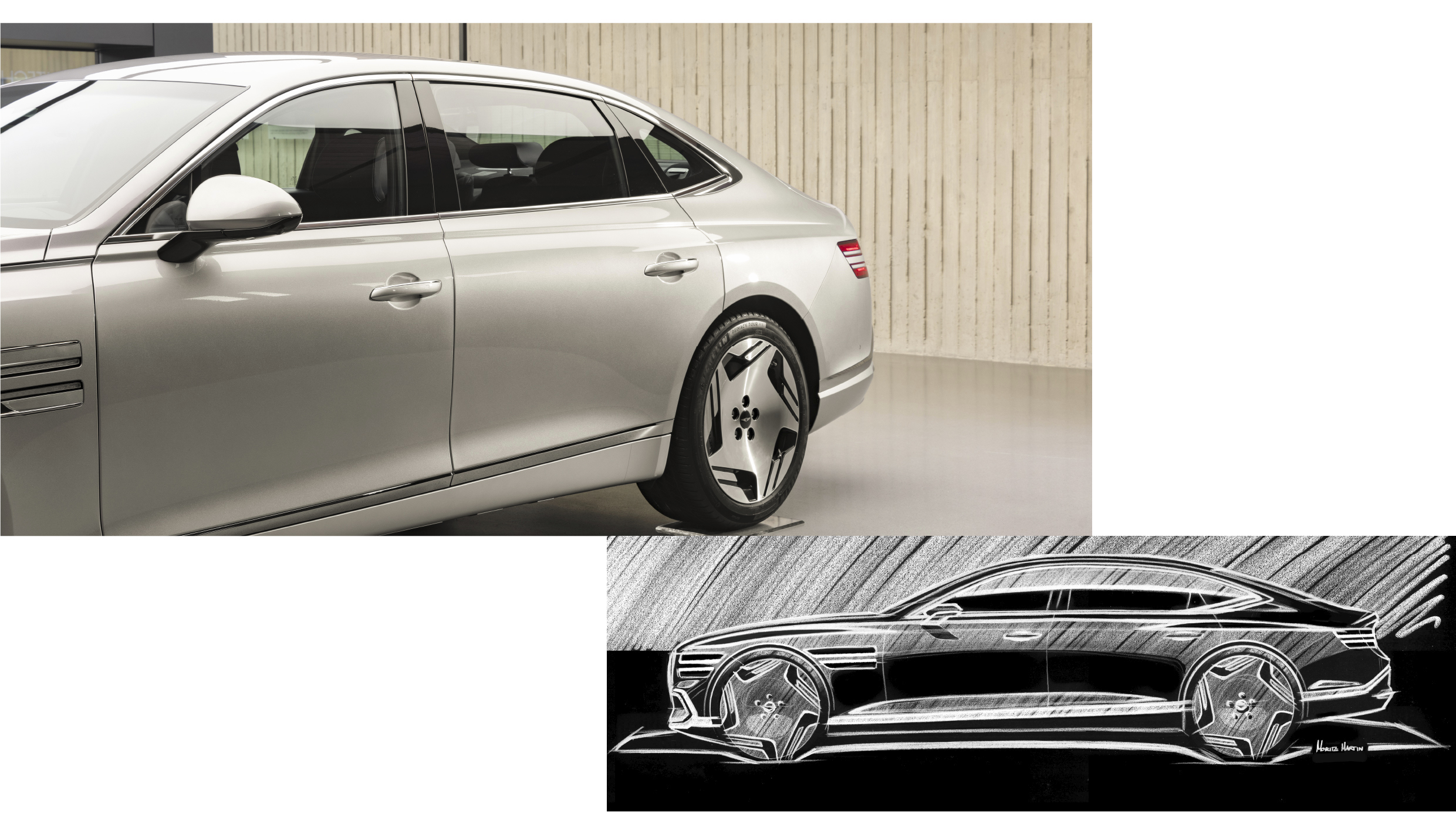 Door design and design sketch of the new Electrified G80