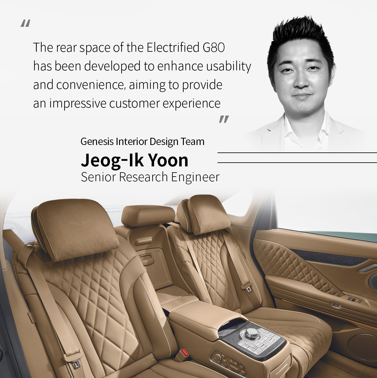 Read seat of The new Electrified G80 and interior designer