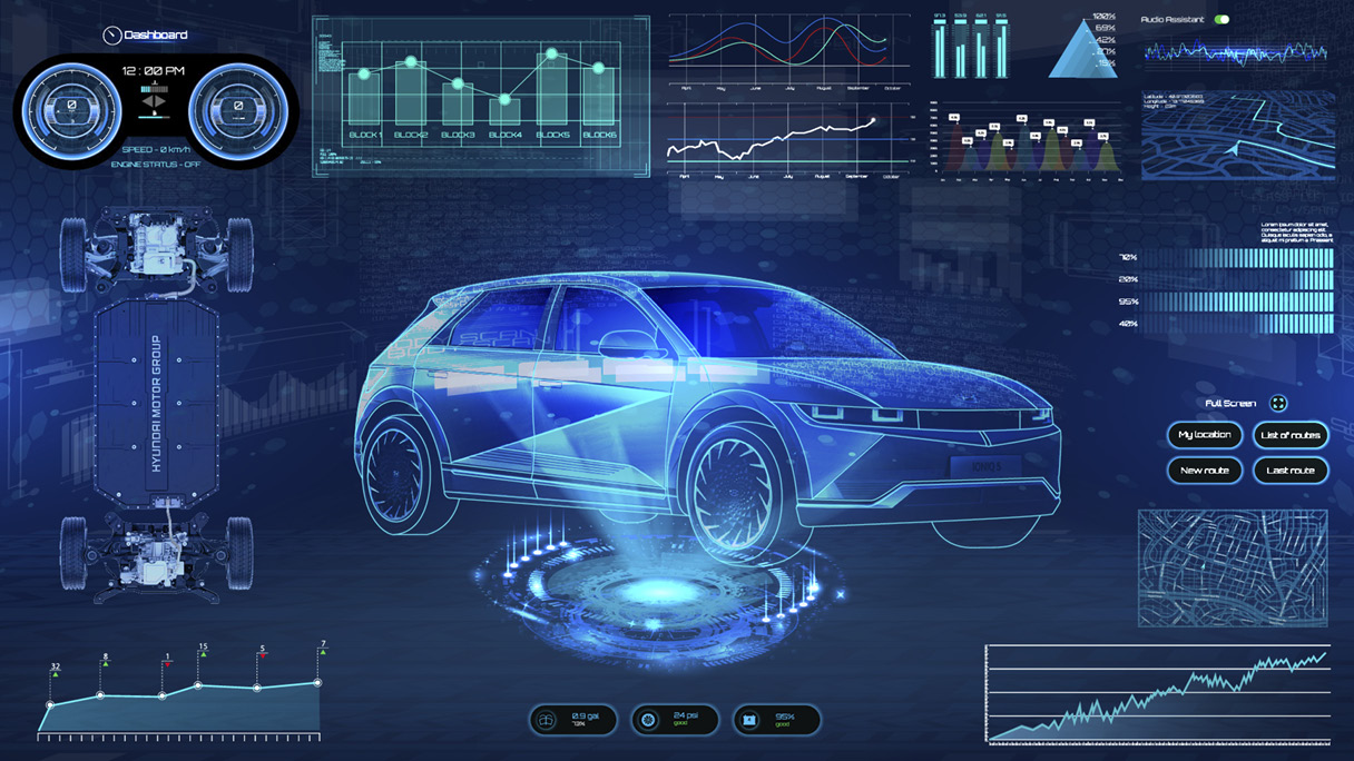 그래픽화된 자동차와 다양한 설명이 더해진 모습