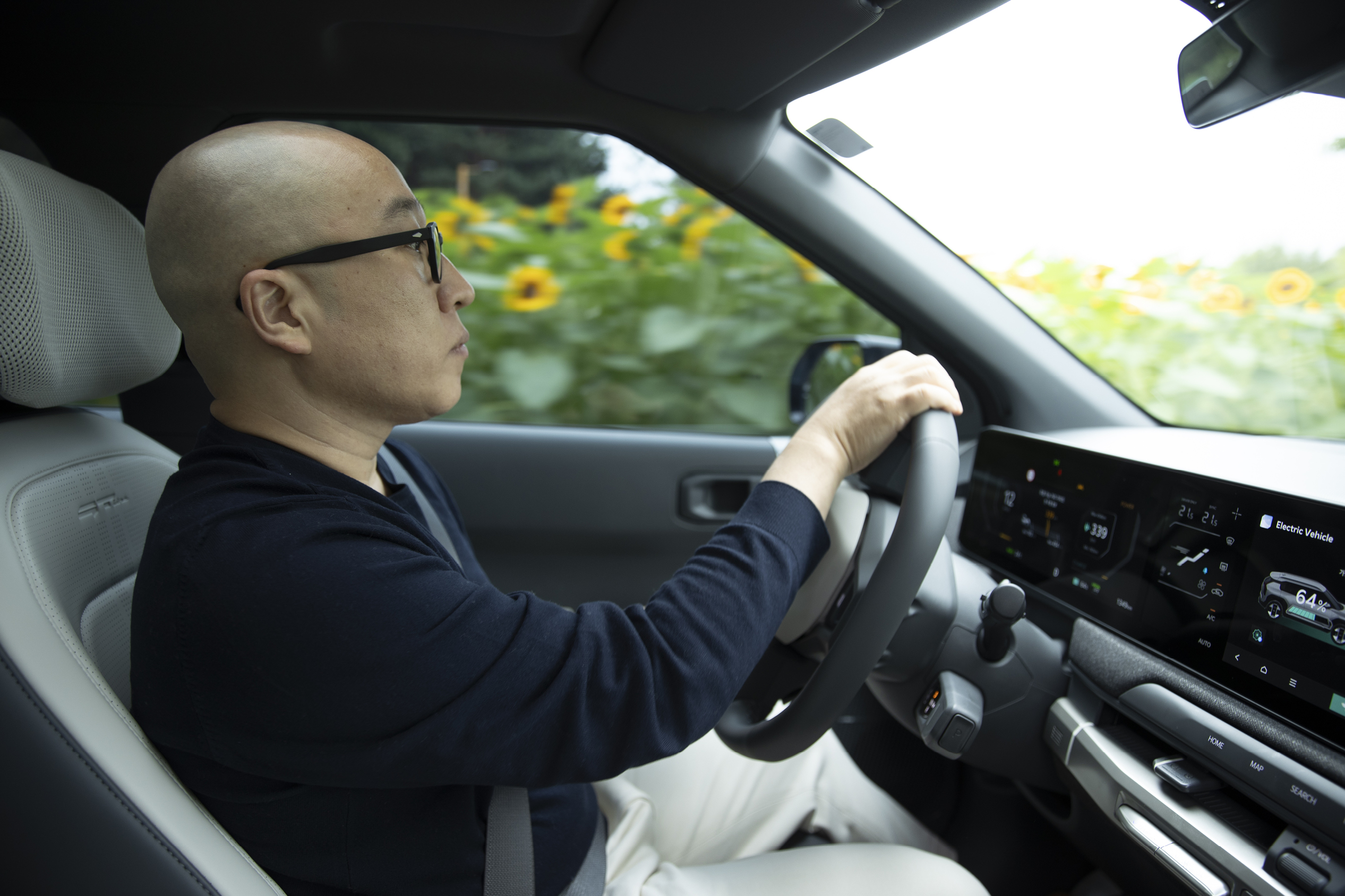 The columnist is driving a Kia EV3