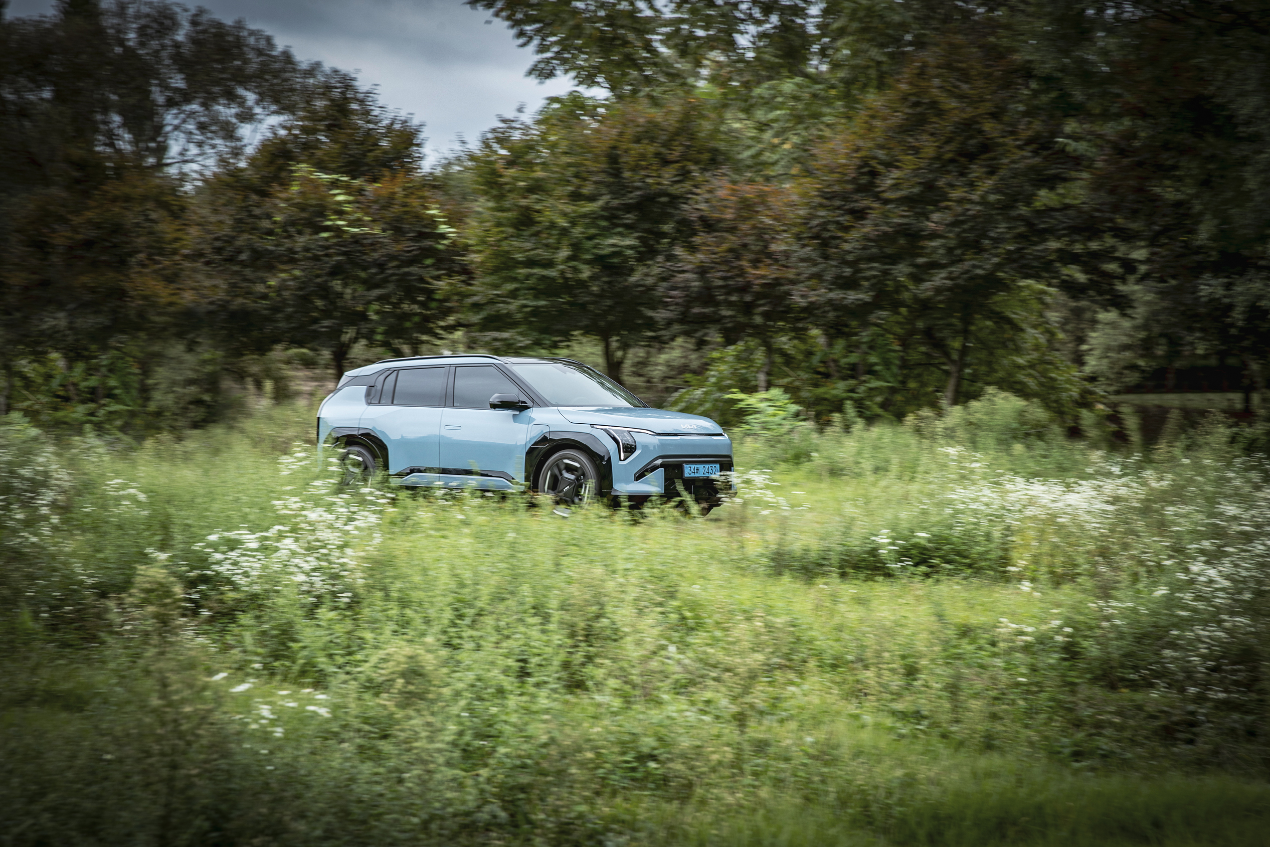 Kia EV3 is running on the road