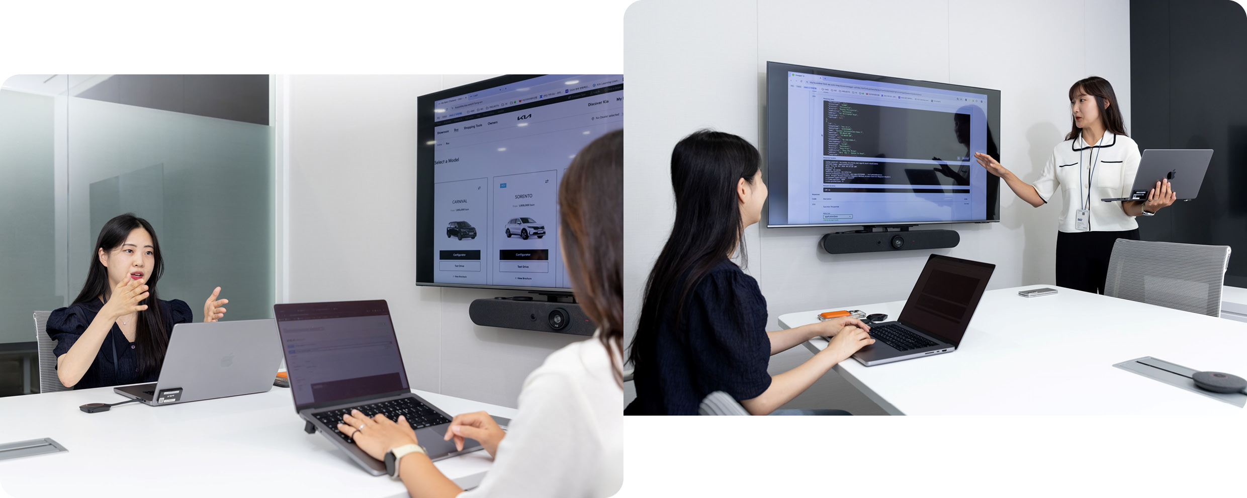 두 웹 서비스 개발자가 회의 중인 모습