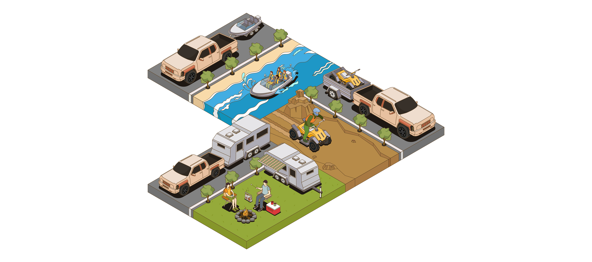 픽업 트럭을 활용해 다양한 레저활동을 즐기는 모습