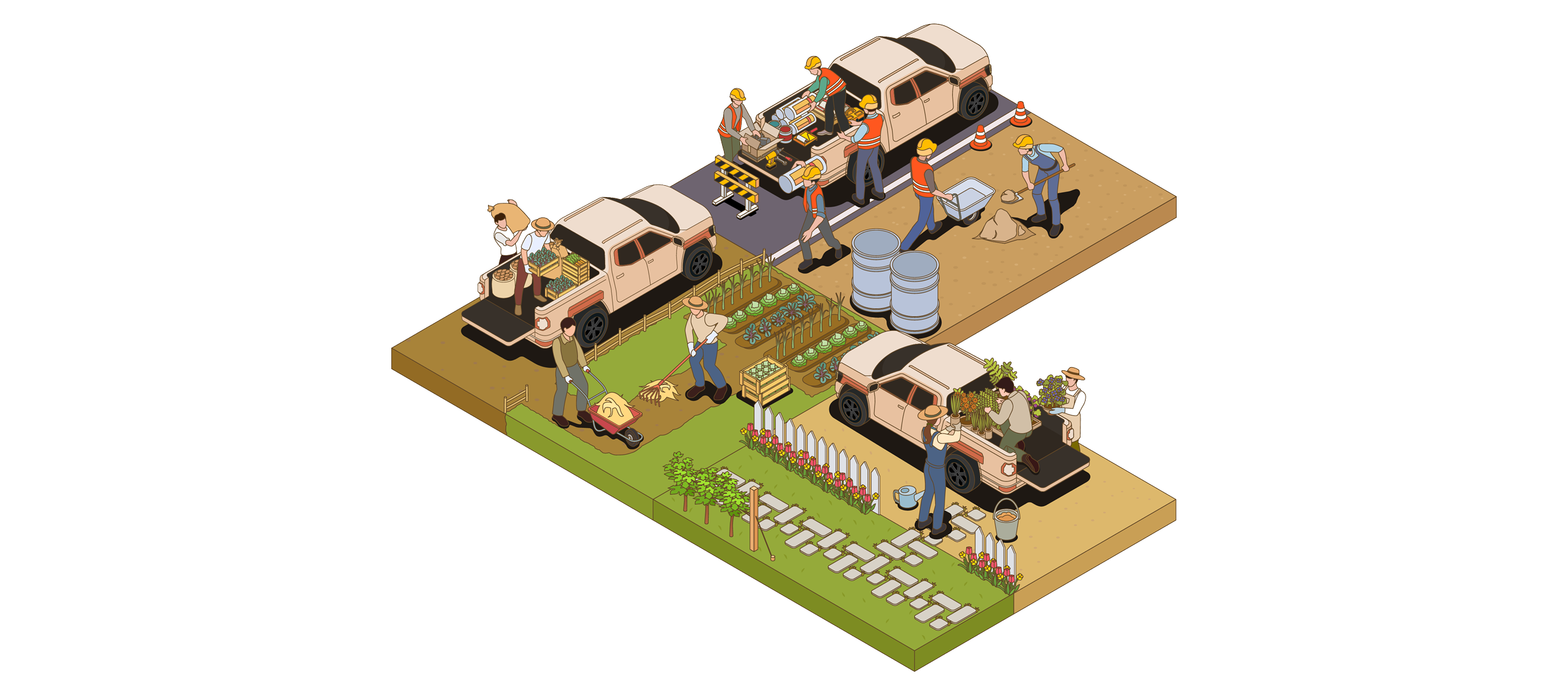 산업 현장에서 픽업 트럭을 활용하는 모습