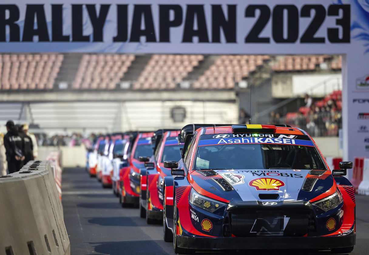 A Hyundai N race car is standing on the track