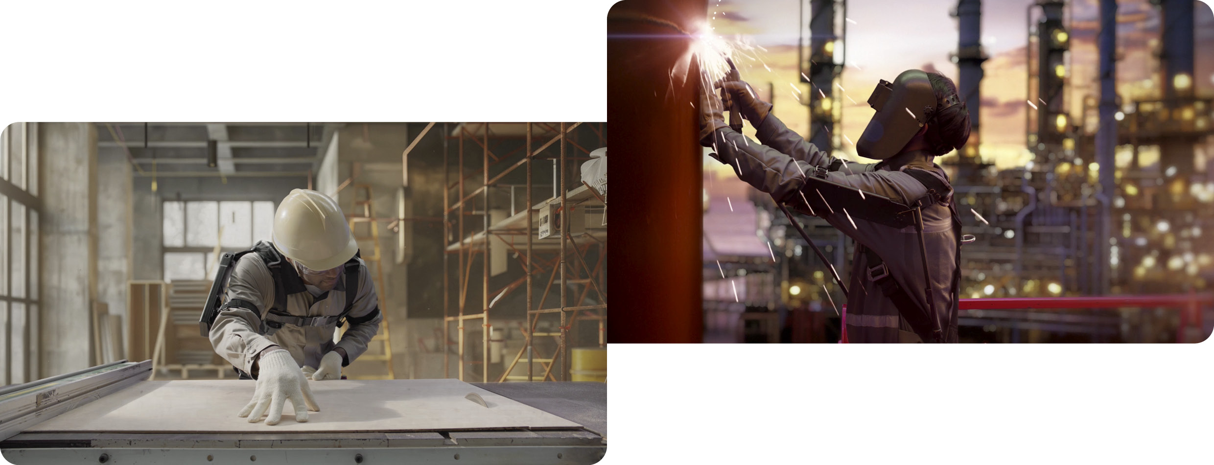 다양한 사업장에서의 웨어러블 로봇 사용 예시