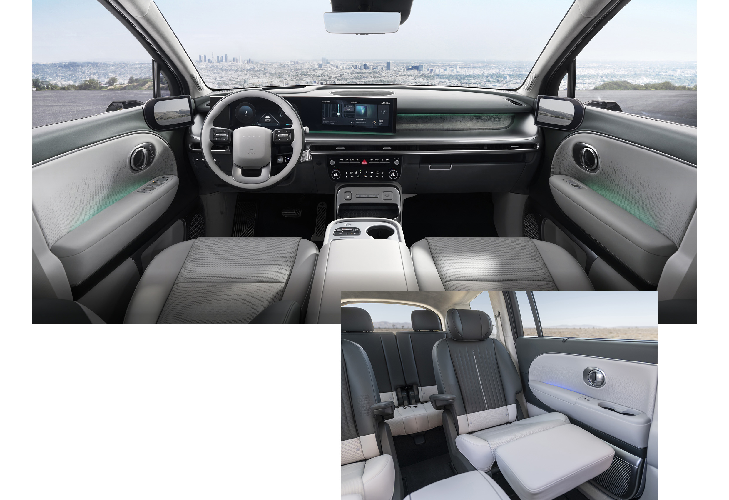 아이오닉 9의 크래시패드와 2열 시트 모습