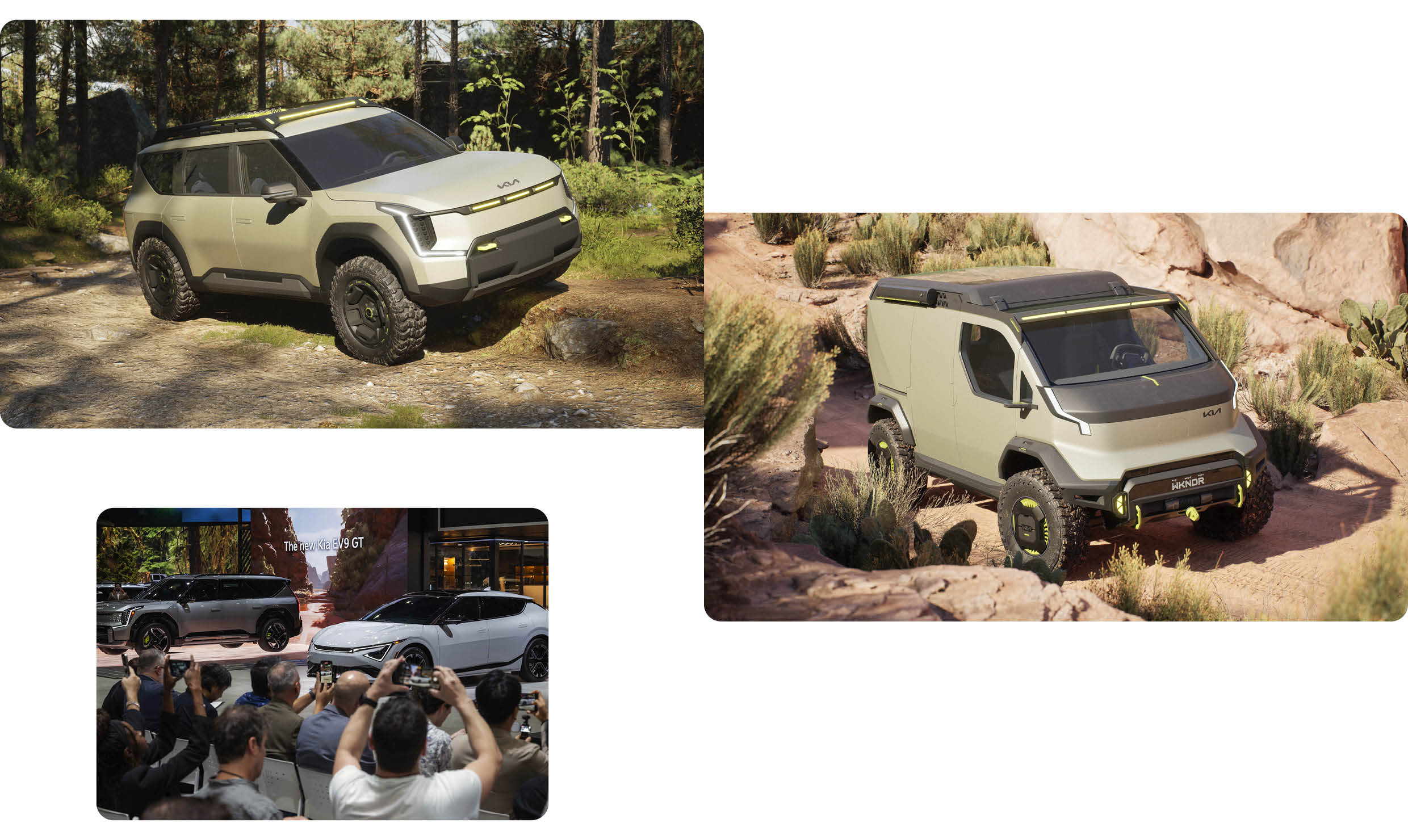 EV9 GT, EV6 부분변경 모델, EV9 ADVNTR 콘셉트, PV5 WKNDR 콘셉트 모습