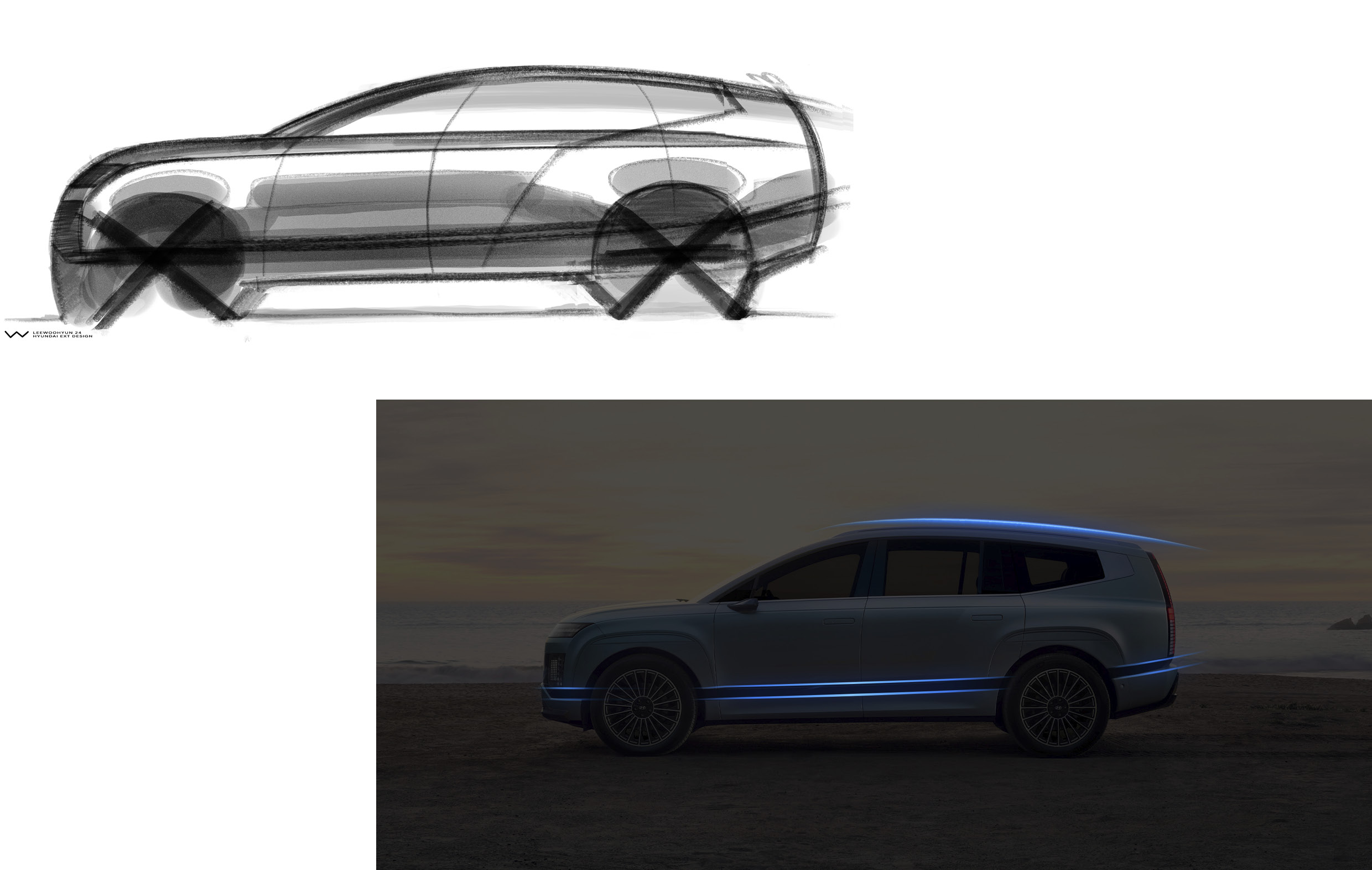 Illustration showing the design features of Ioniq 9