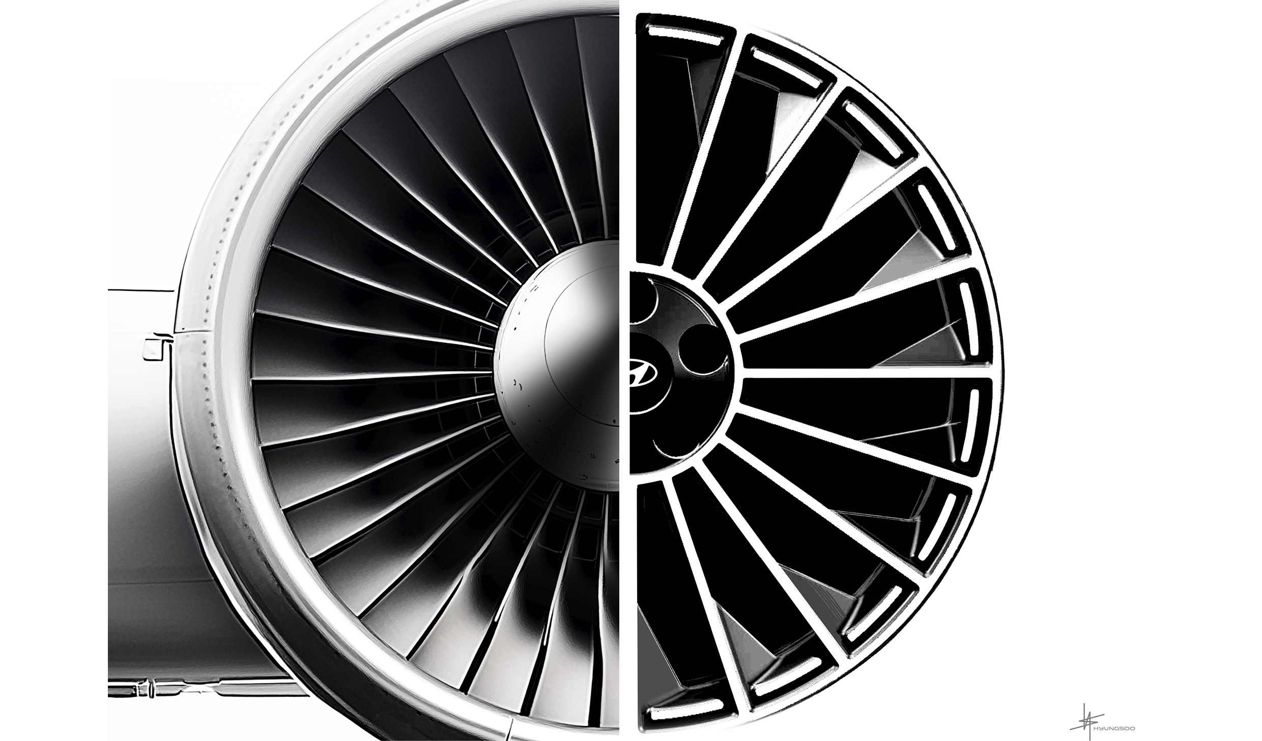Illustration showing aircraft turbine engine-inspired 21-inch wheel of the Ioniq 9
