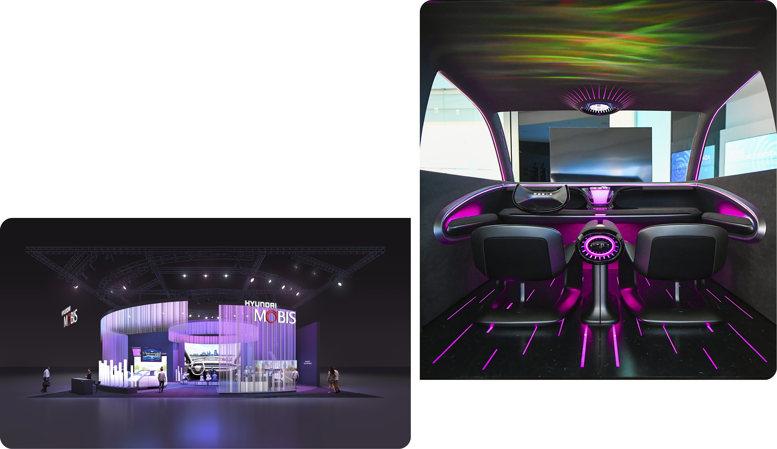 CES 2025 현대모비스 전시관 전경 및 휴먼 센트릭 조명 기술 모습