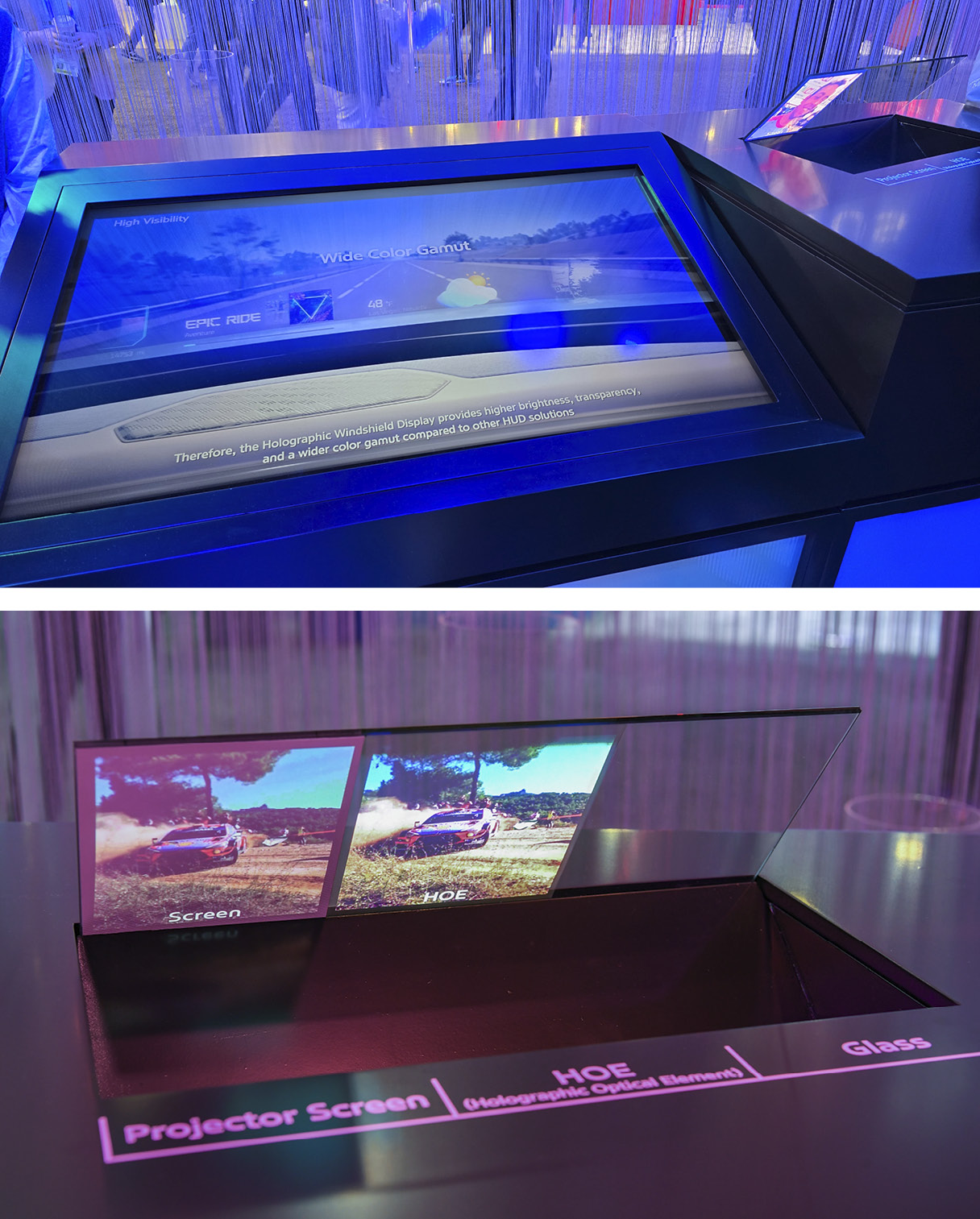 홀로그래픽 윈드실드 디스플레이의 장점을 보여주는 키오스크의 모습