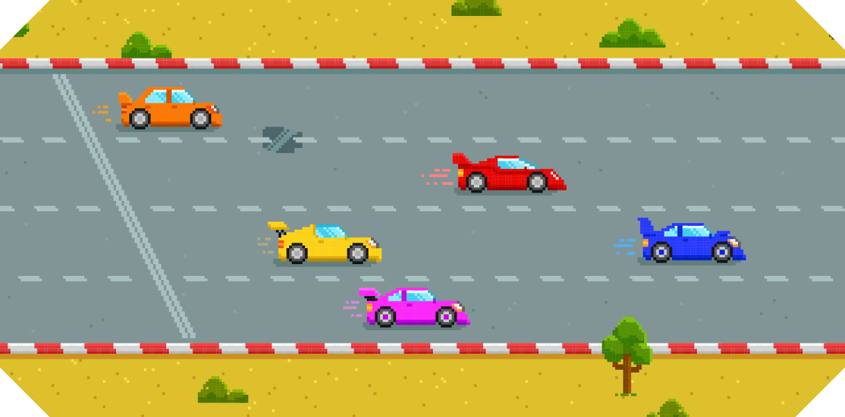 초기 아케이드 레이싱 게임을 표현한 가상의 이미지