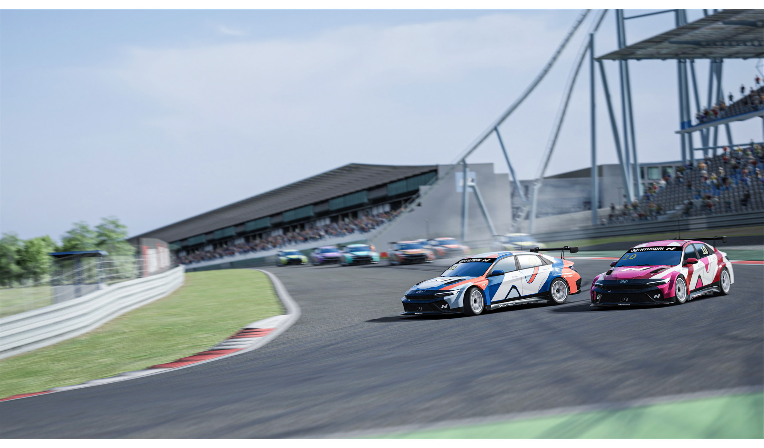 심 레이싱 대회인 현대 N 버츄얼 컵에서 주행 중인 아반떼 N TCR의 모습