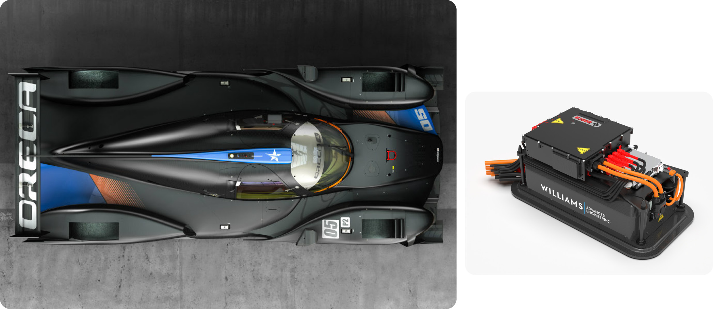 LMDh 하이퍼카의 섀시와 배터리팩의 모습