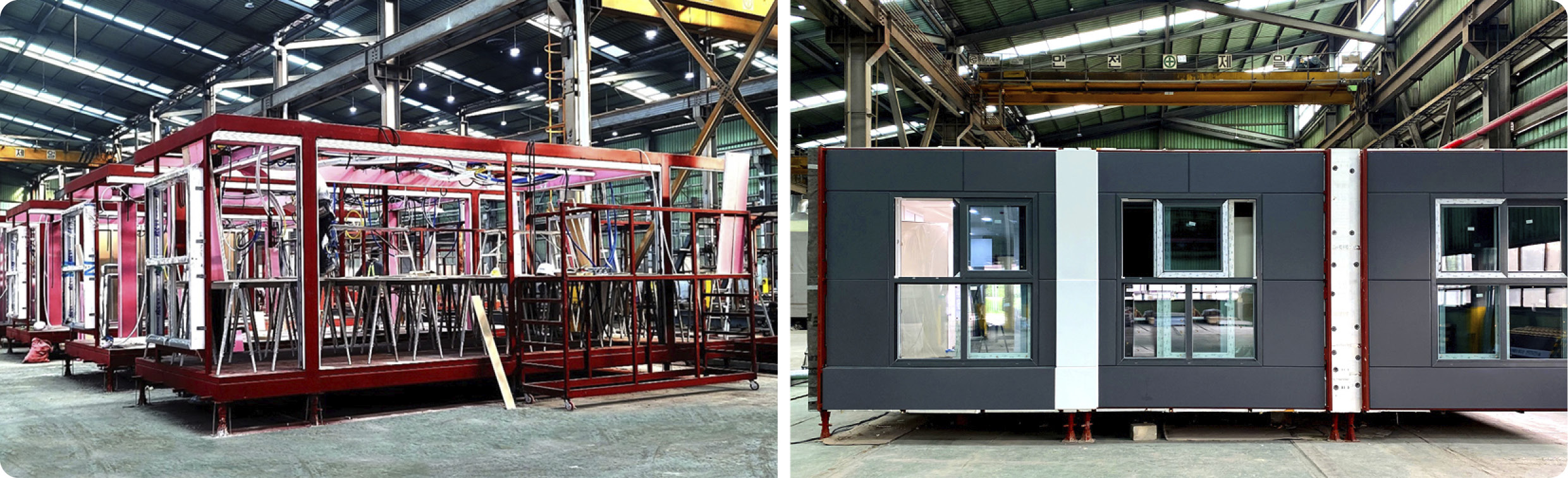 모듈러 건축 공장의 내부 모습