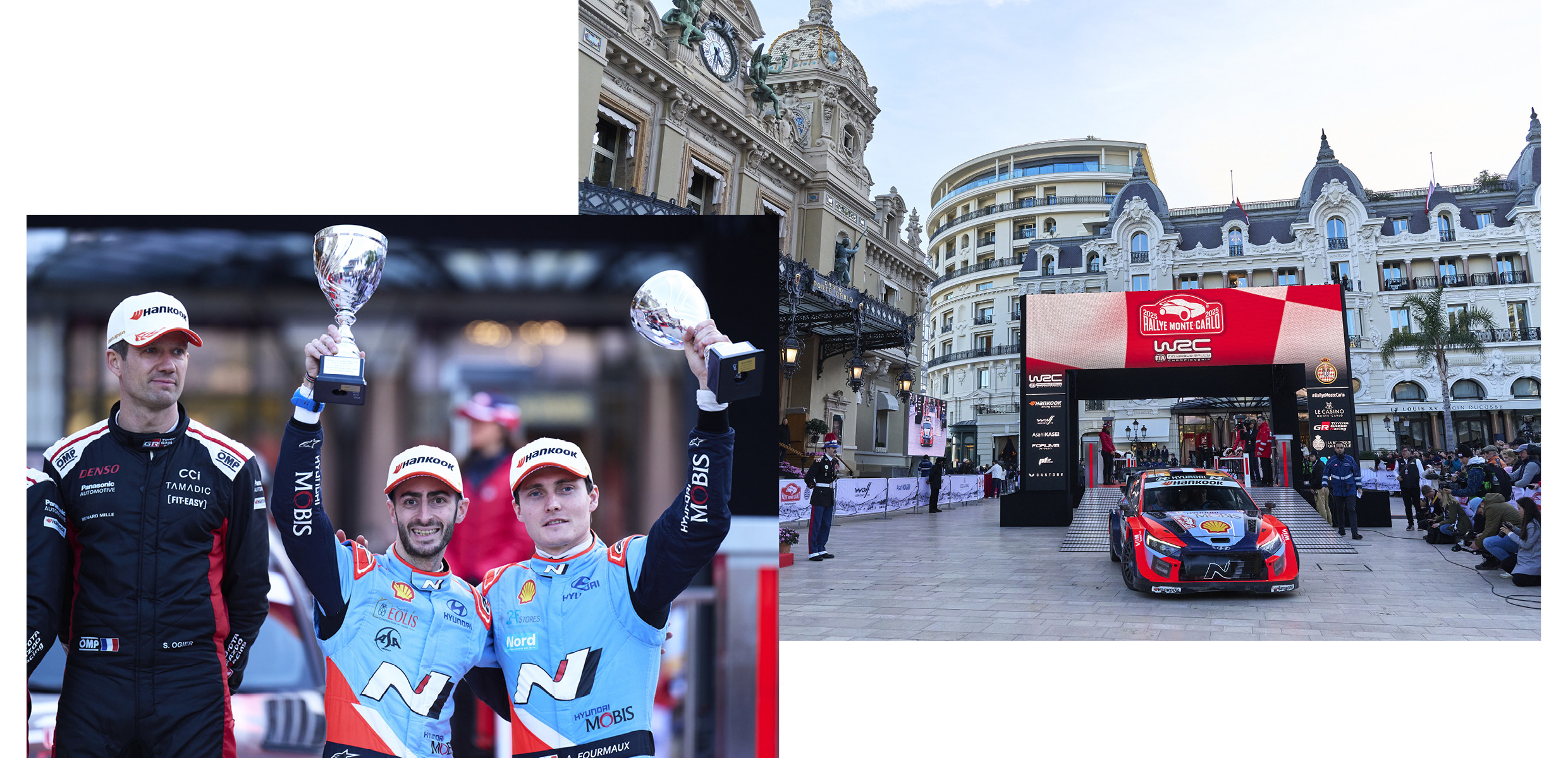 Hyundai's driver is lifting the third place trophy