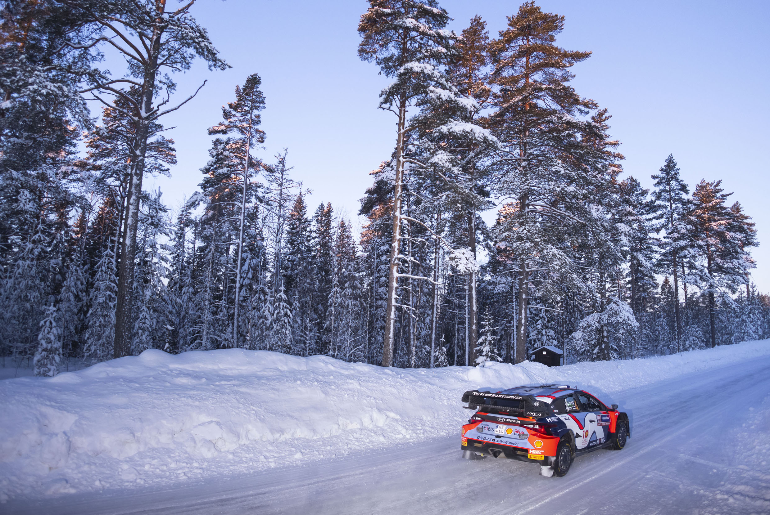 i20 N Rally 1 running in the snow road