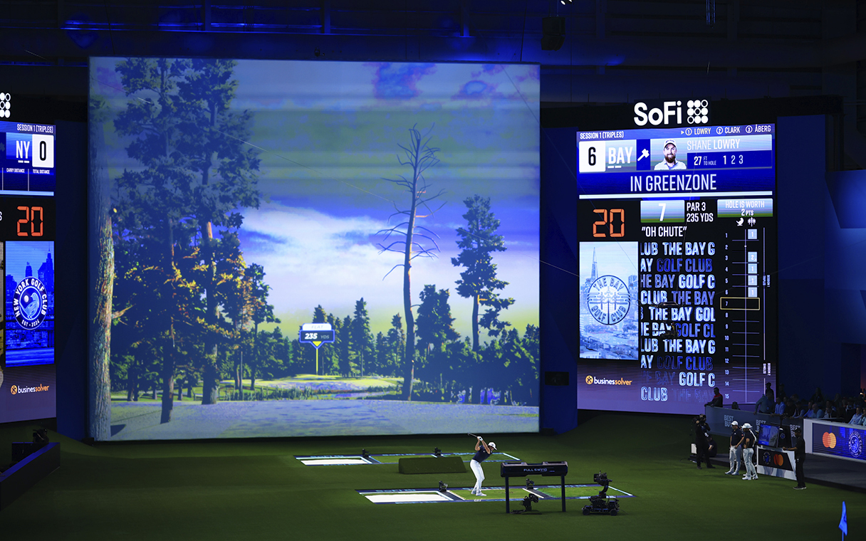 a giant golf screen inside the stadium