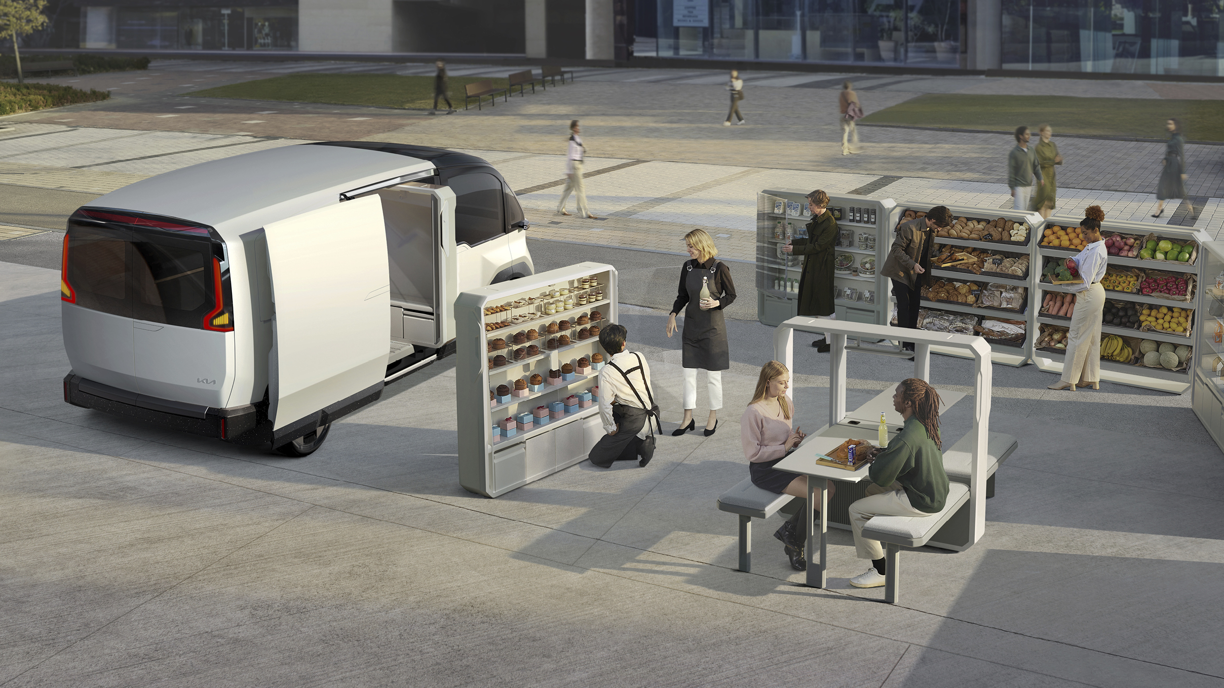 미래 모빌리티를 활용하는 콘셉트 사진