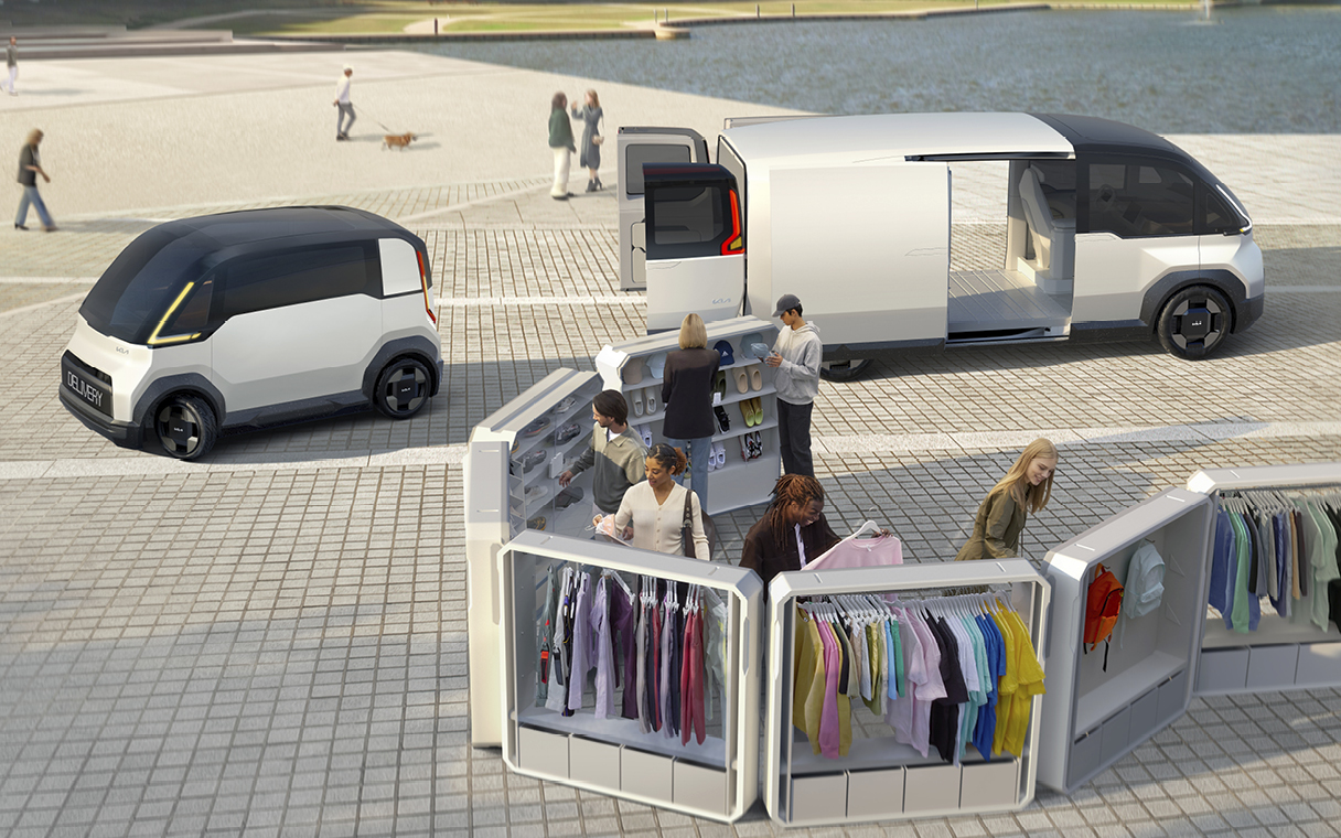 미래 모빌리티를 활용하는 콘셉트 사진