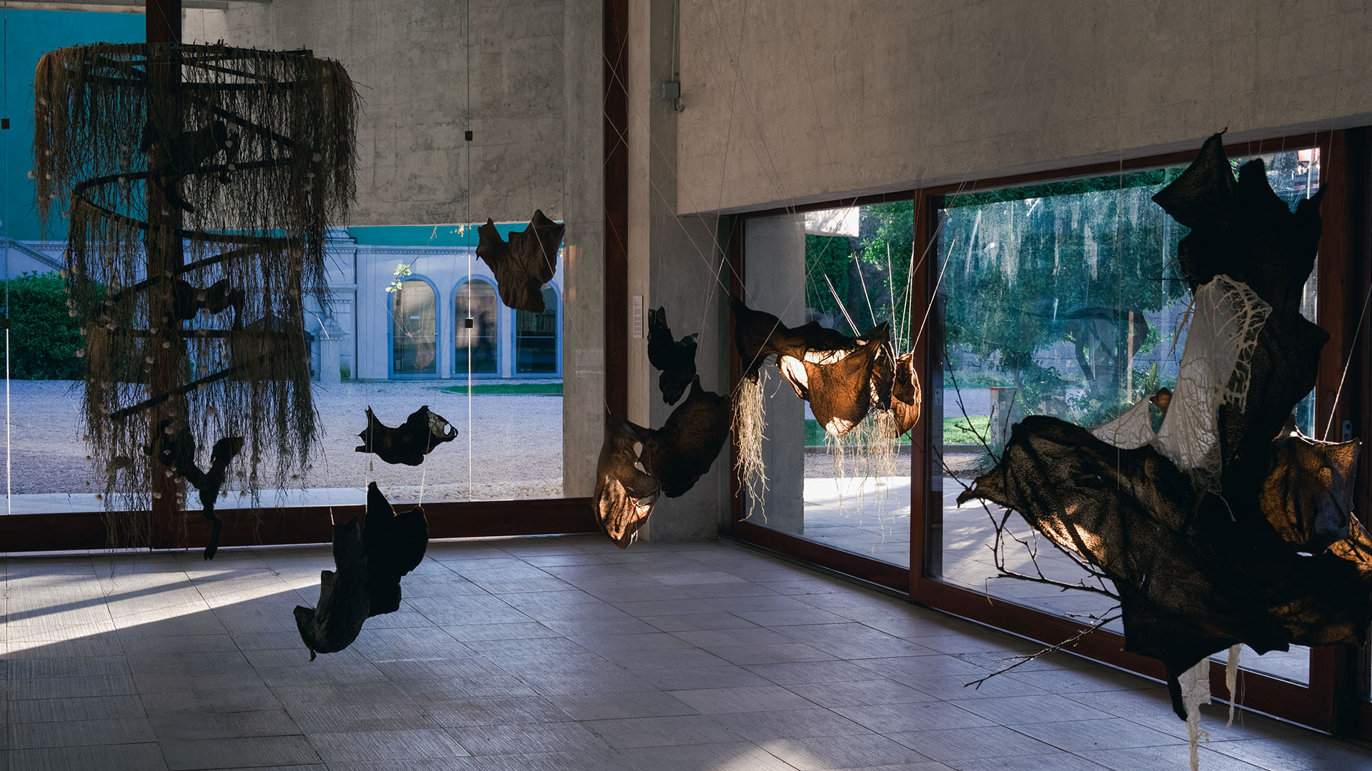 Foreground: Máret Ánne Sara, 'Gutted – Gávogálši', (2022). Background: Máret Ánne Sara, 'Ale suova sielu sáiget', (2022). Exhibition view: ‘The Sámi Pavilion’, 59th International Art Exhibition – La Biennale di Venezia, 'The Milk of Dreams', Venice (23 April–27 November 2022). Photo: Michael Miller / OCA.