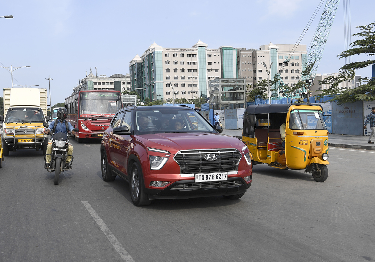 Hyundai Motor SUV Driving Downtown India