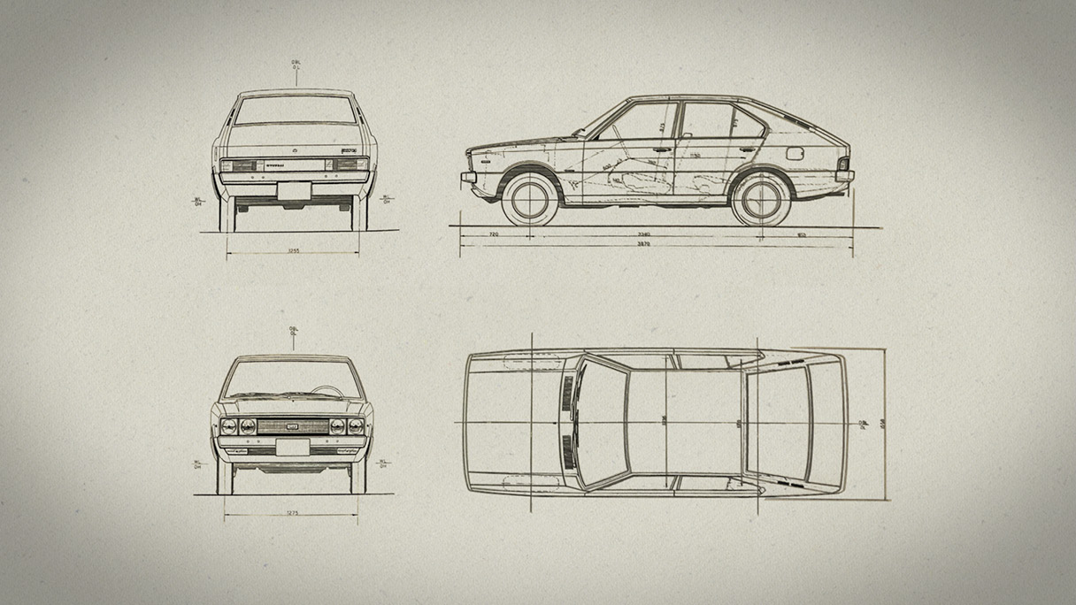 현대자동차 포니의 디자인 투시도