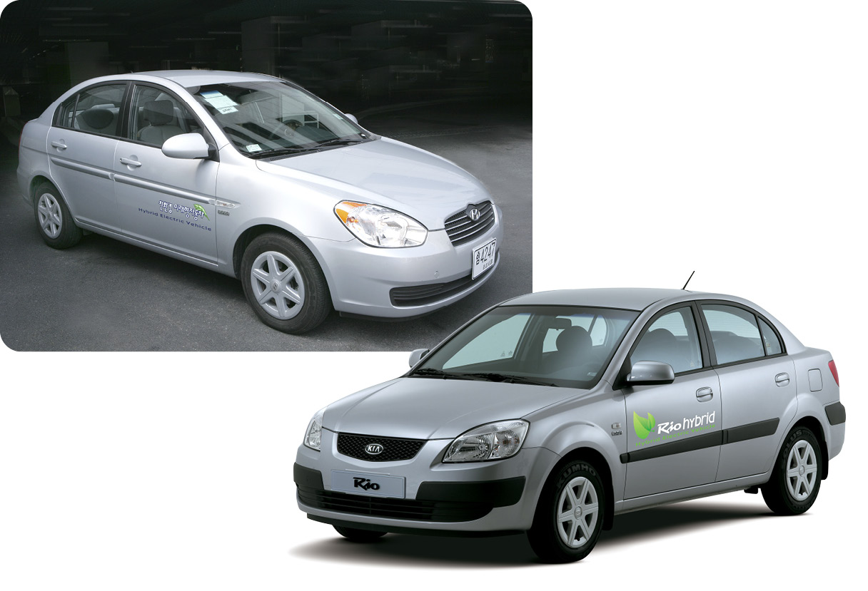 현대 베르나 하이브리드와 기아 프라이드 하이브리드