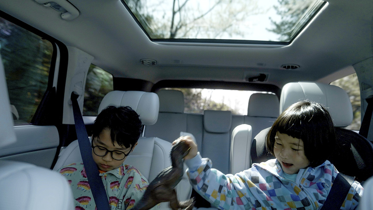 Children playing in the car