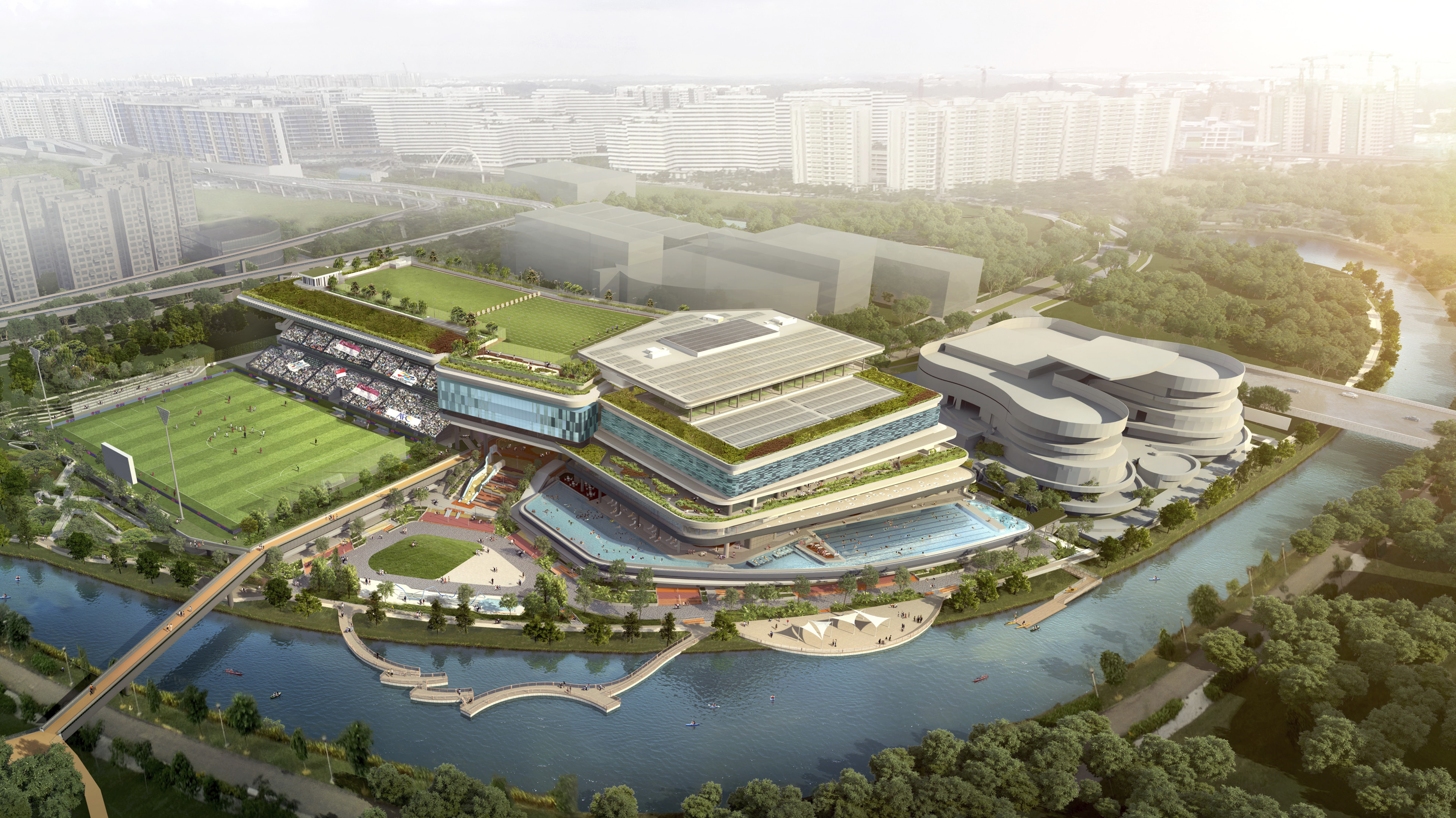 현대건설 싱가포르 풍골 스포츠센터의 건축물 모습