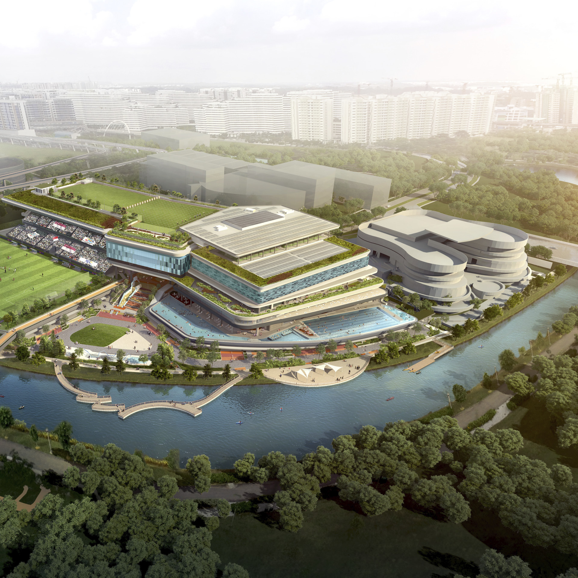 현대건설 싱가포르 풍골 스포츠센터의 건축물 모습