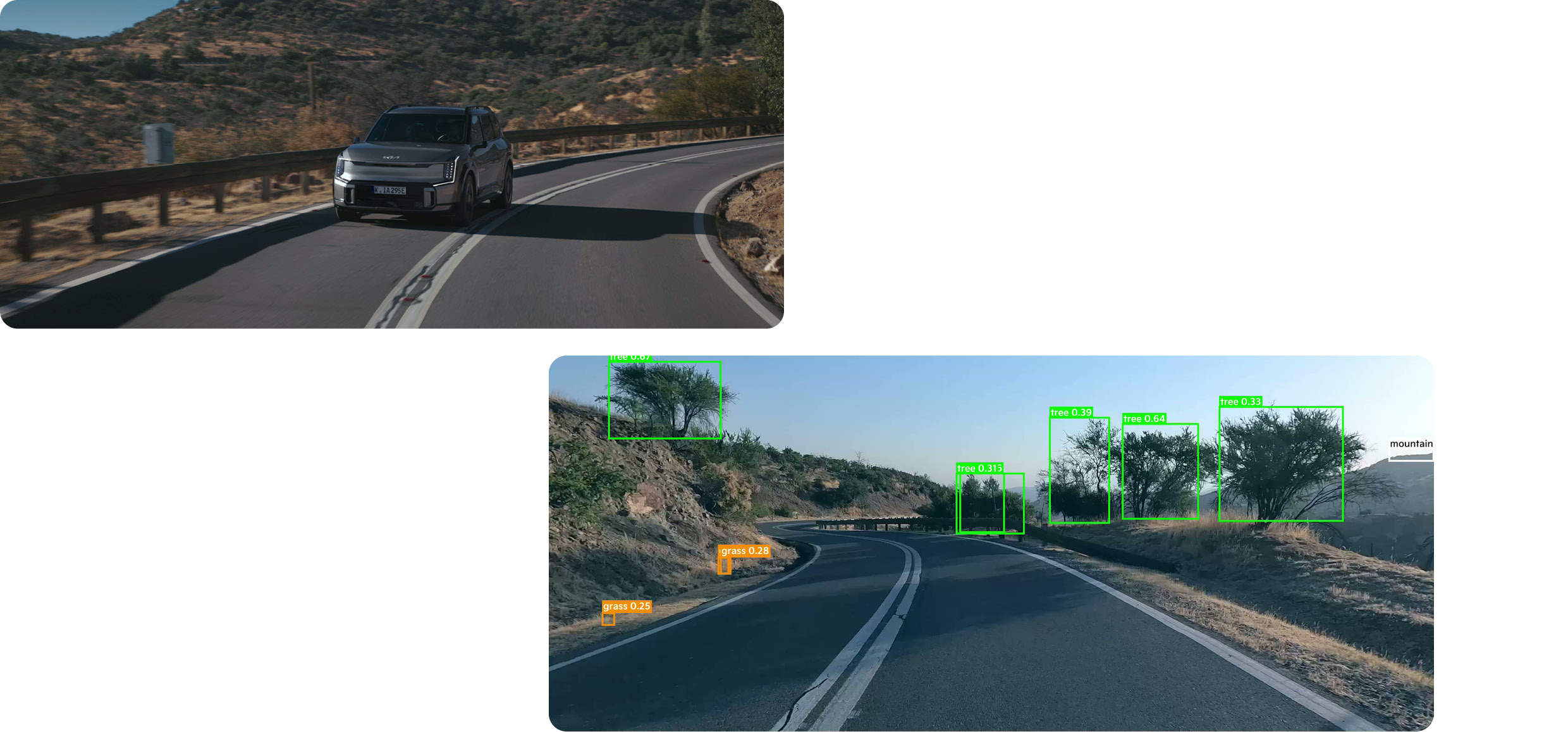 주행 중인 EV9의 ADAS 카메라가 풍경을 인식하는 모습