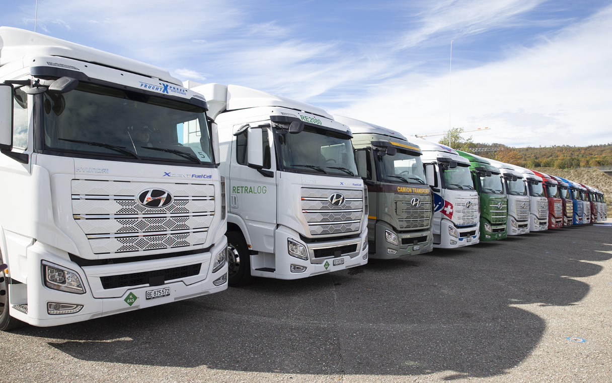 현대차가 스위스에 수출한  엑시언트 수소전기트럭의 모습