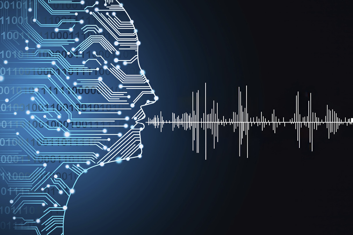 인공지능이 텍스트를 음성 메시지로 바꾸는 모습을 나타내는 모습