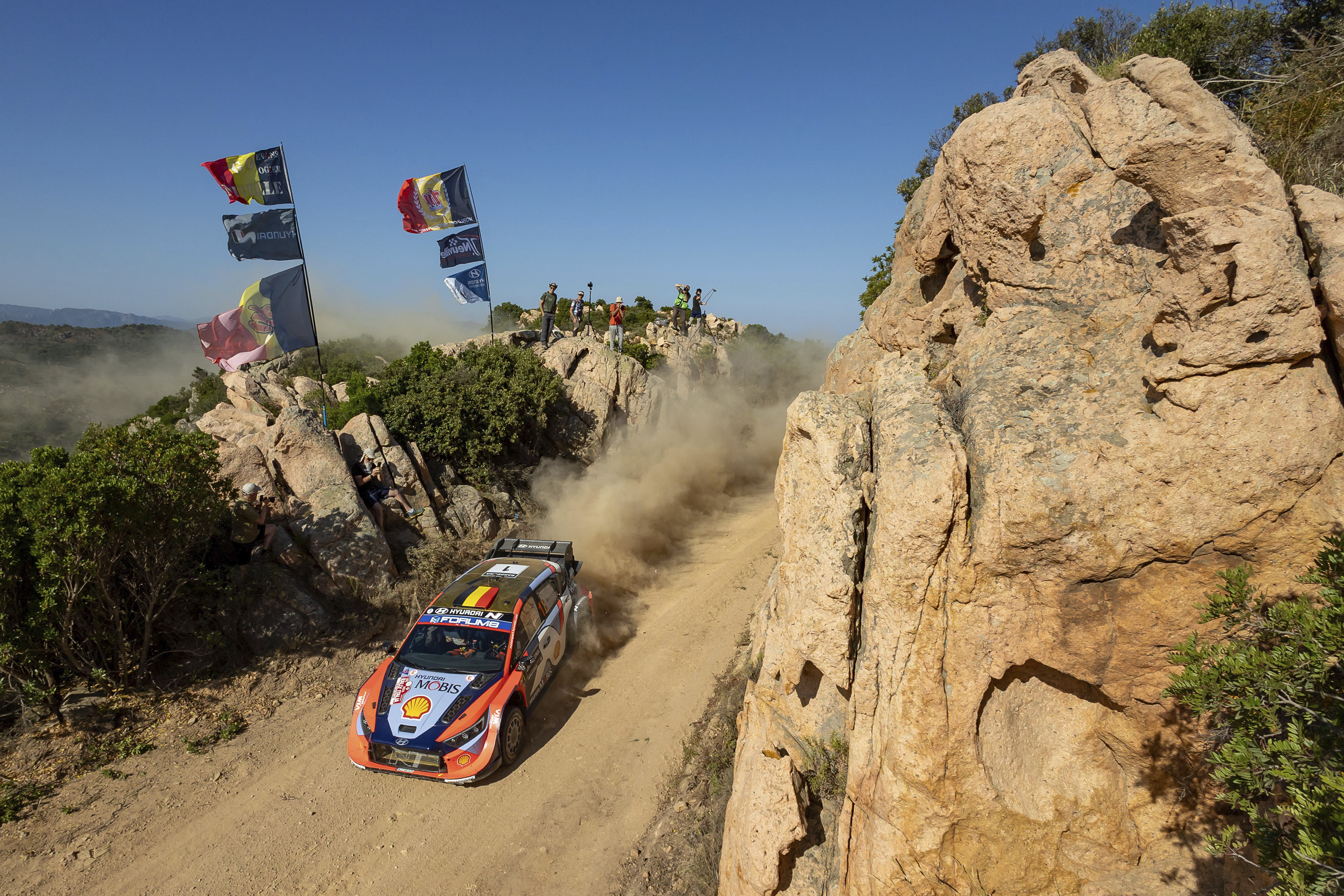 Hyundai team's rally car driving on unpaved roads