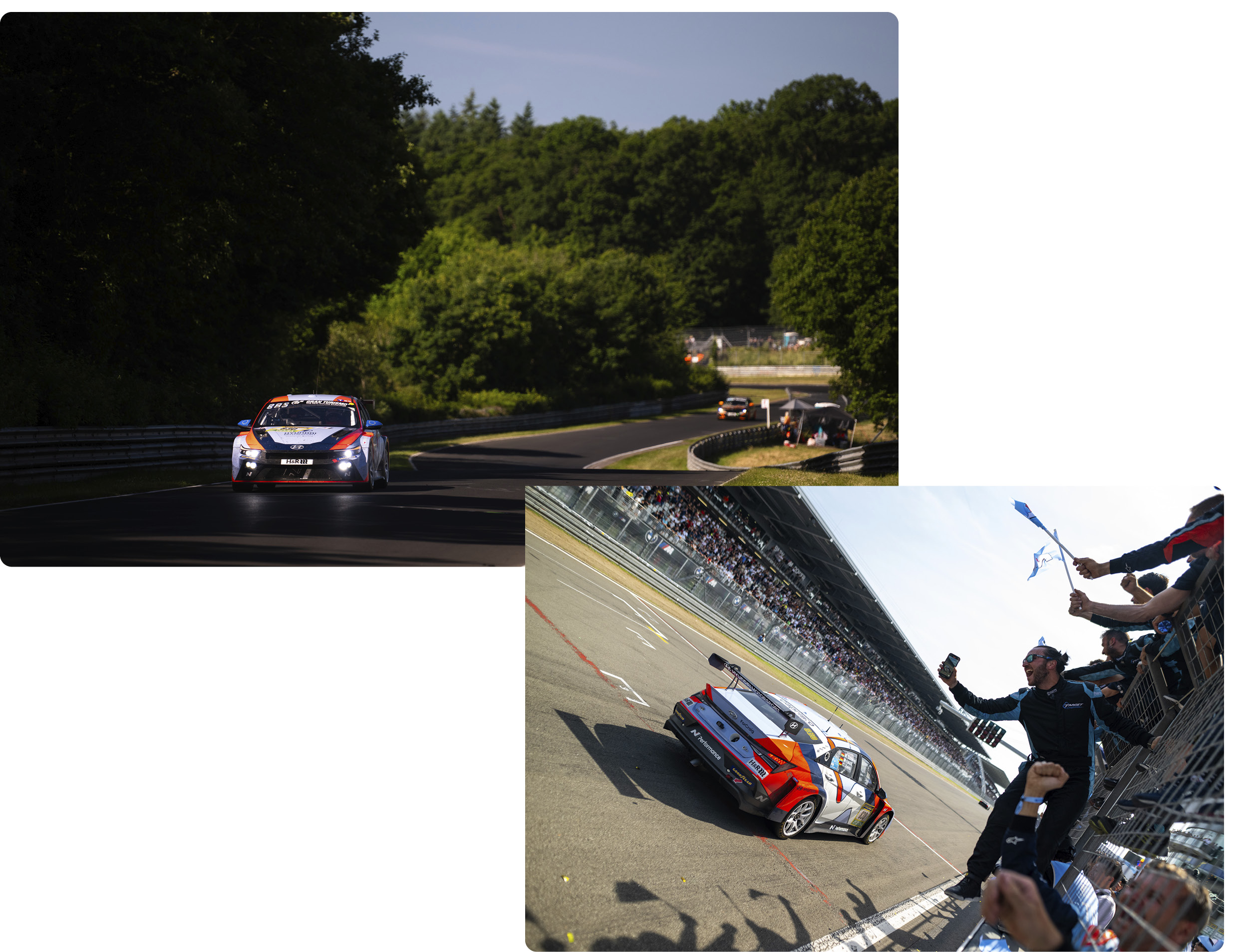 뉘르부르크링 24시에서 주행 중인 현대차 아반떼 N TCR의 모습