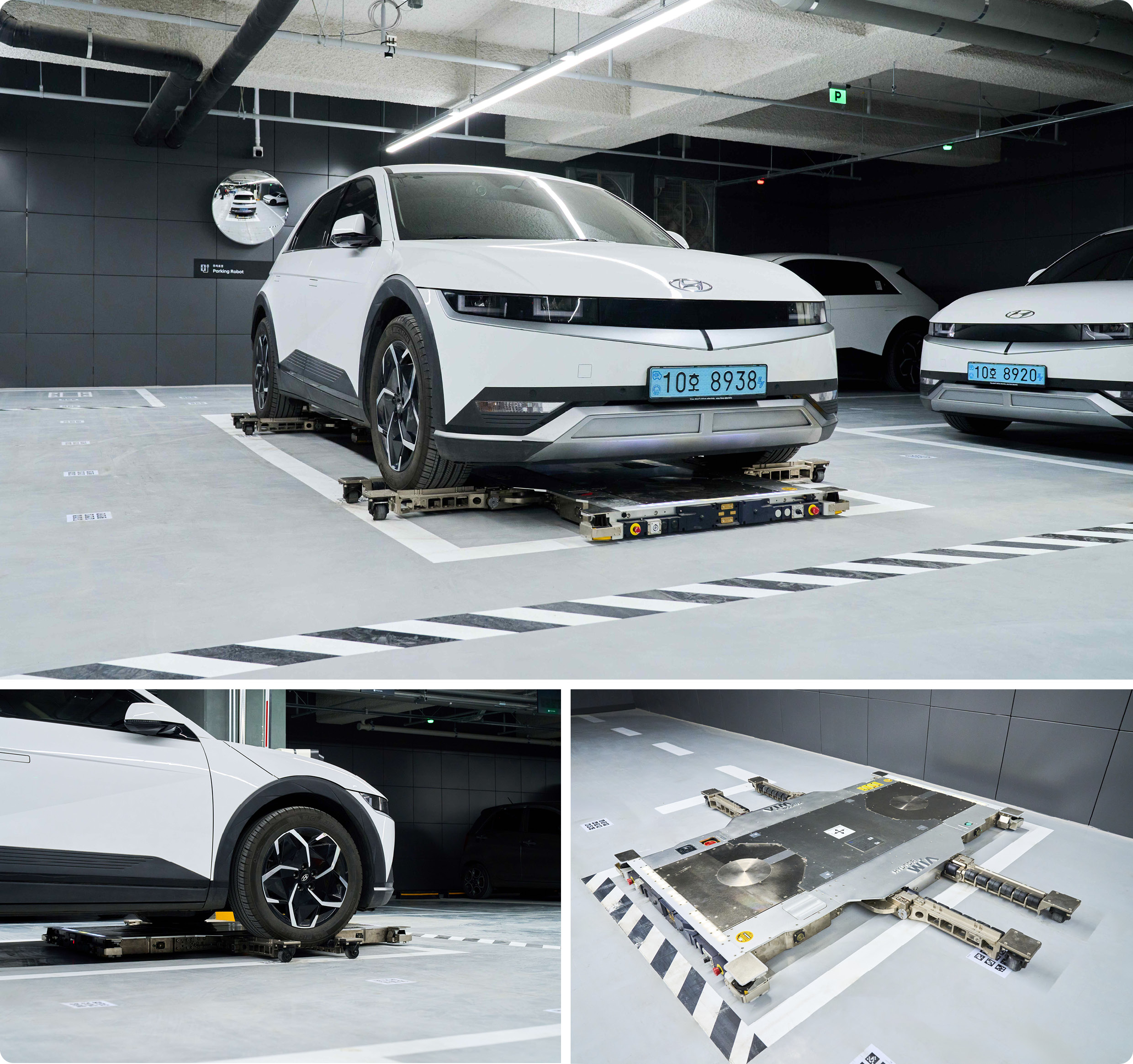 현대차그룹 자동 주차 로봇이 아이오닉 5를 운반 중인 모습