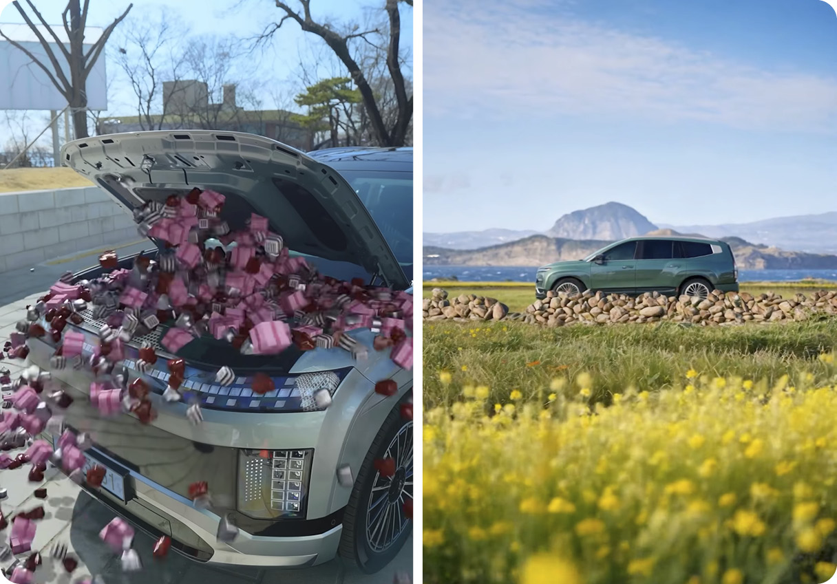 AI를 활용한 그래픽 합성으로 화이트데이와 봄을 연출한 아이오닉 9 영상