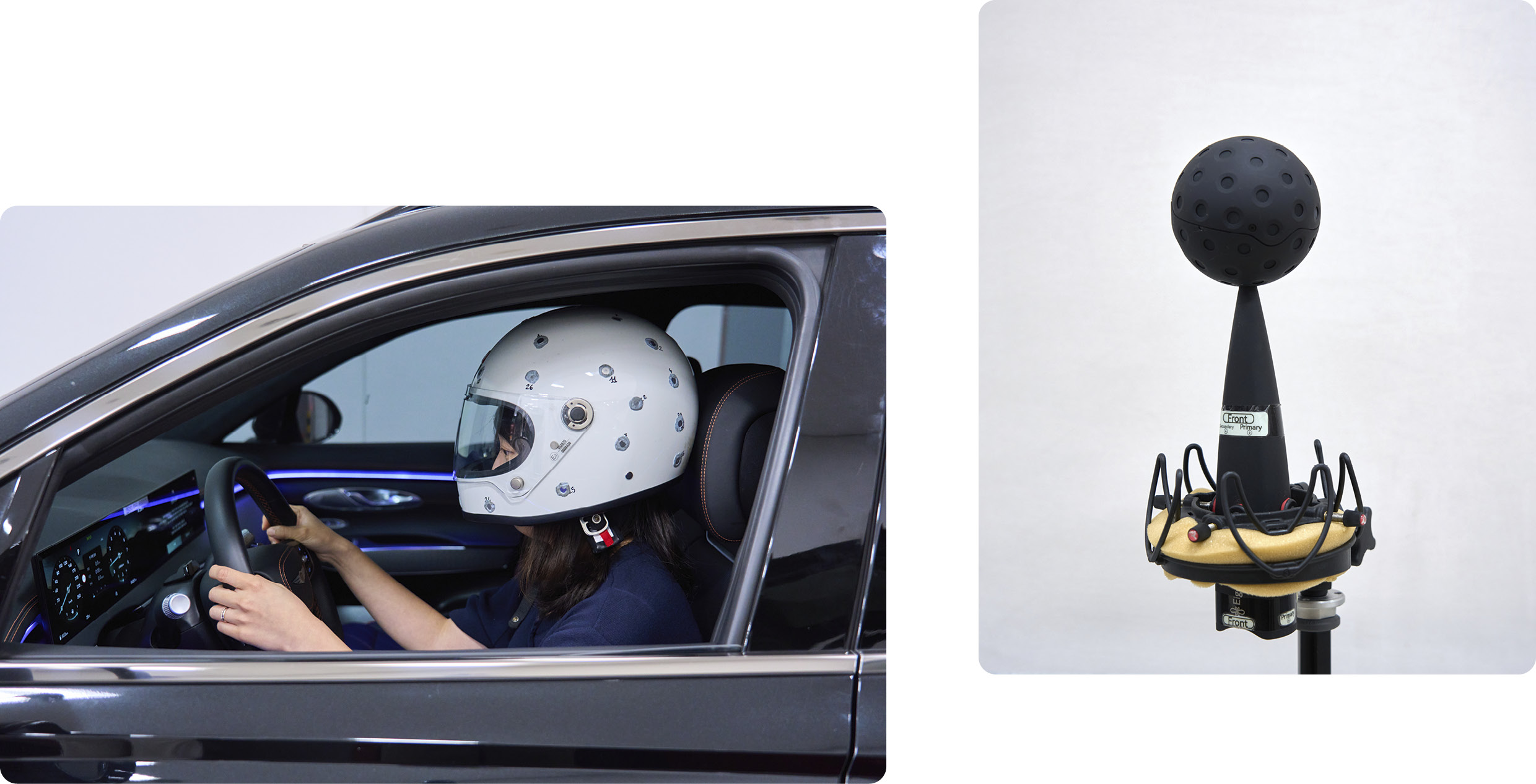 Recording with helmet microphone equipment inside the vehicle