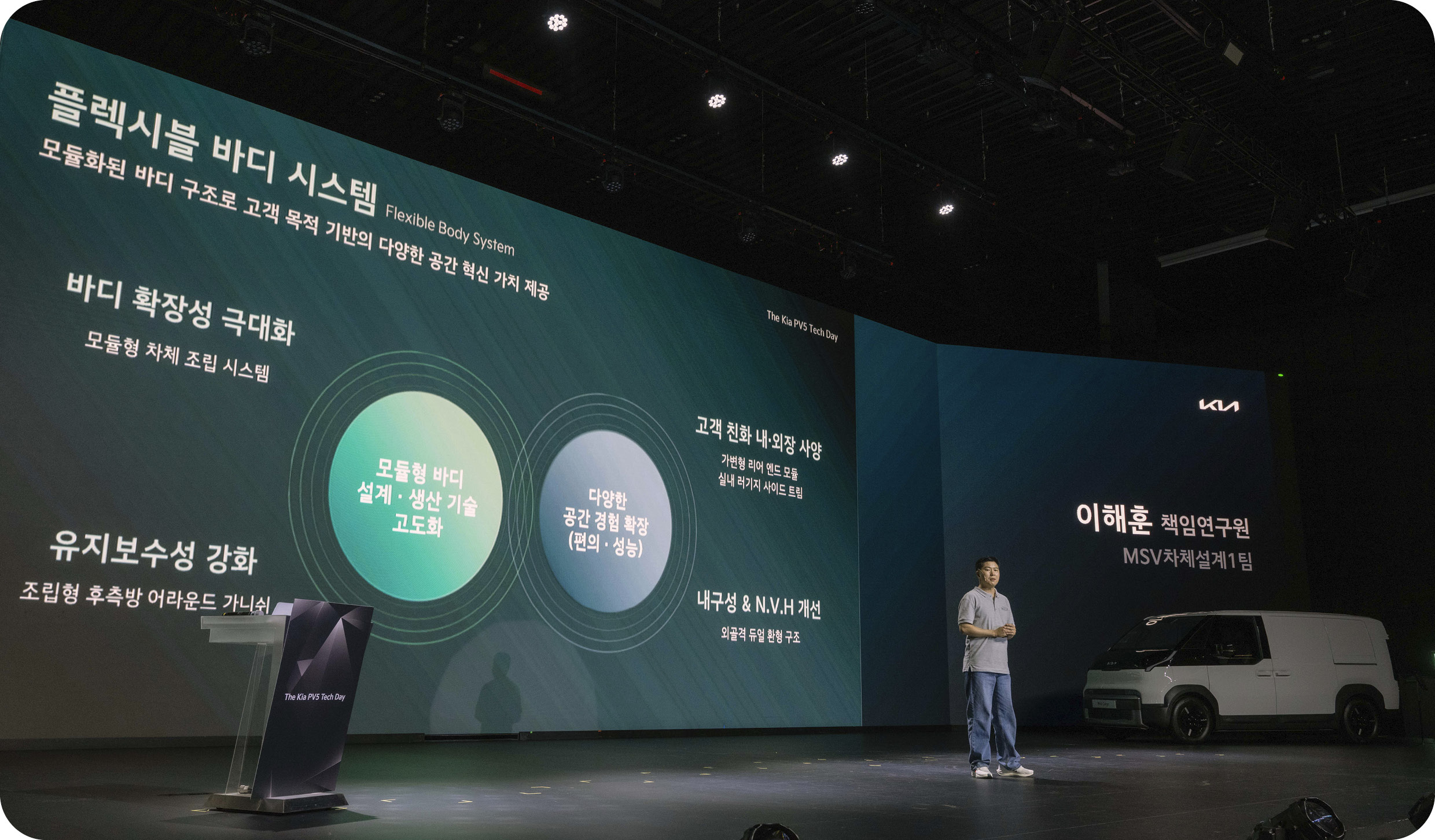 플렉시블 바디 시스템을 소개하는 이해훈 책임연구원의 모습