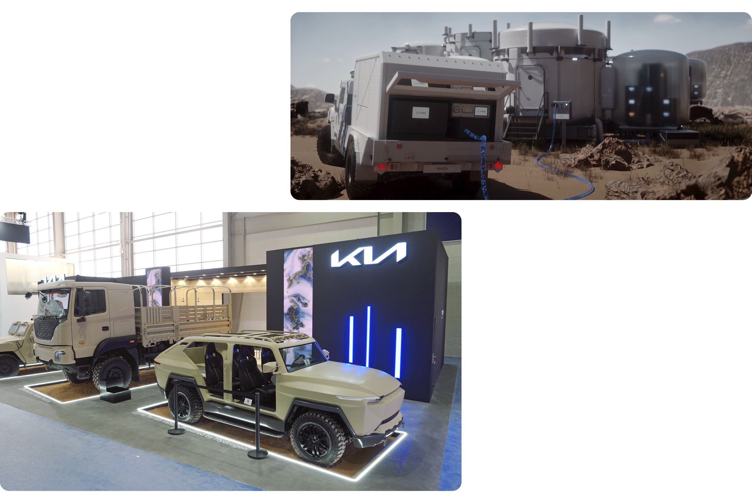 수소 기반 군용 모빌리티 콘셉트카를 진열한 모습