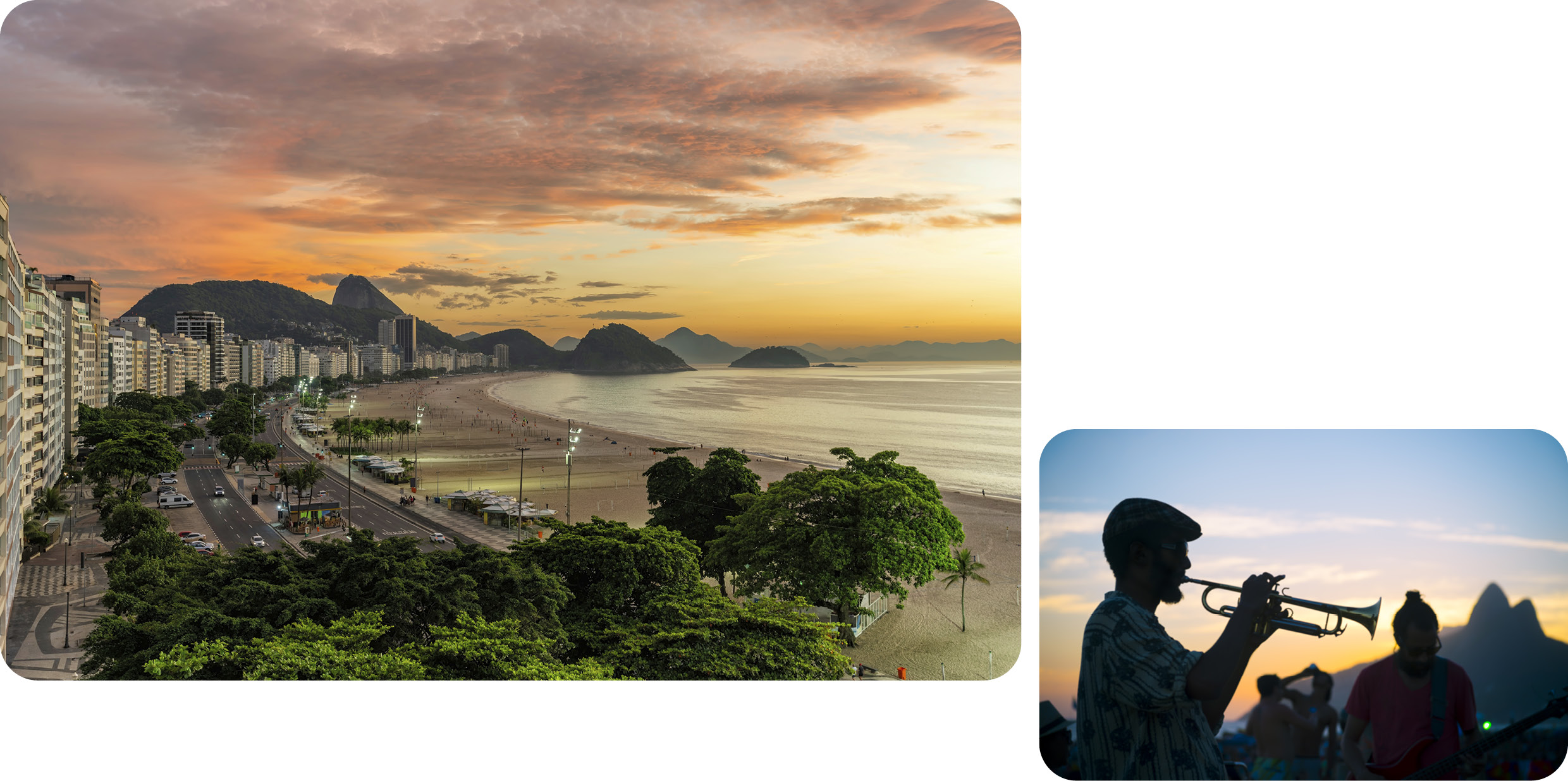 브라질의 바다와 음악가들의 모습